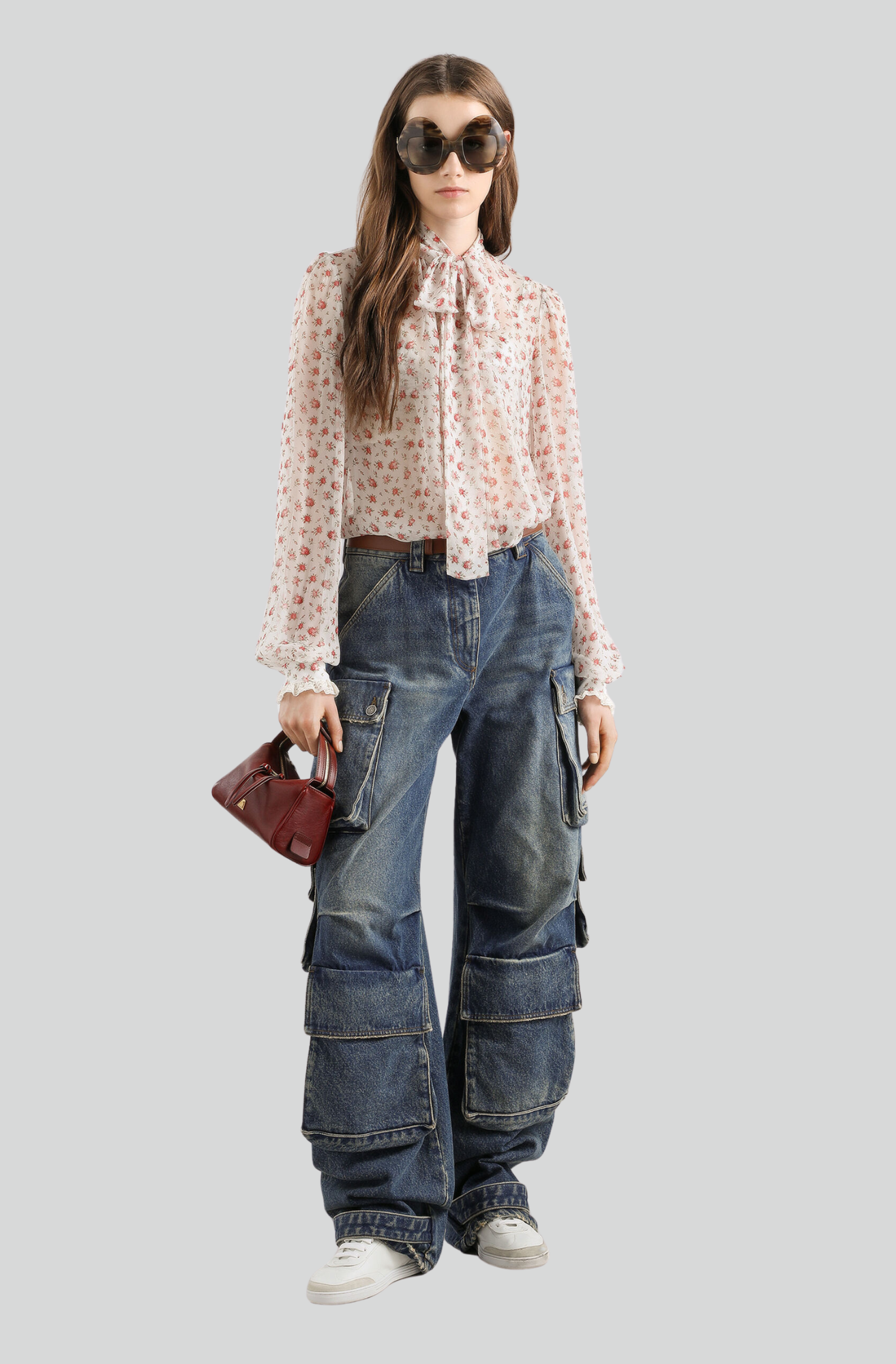SMALL ROSE-PRINT CHIFFON TOP