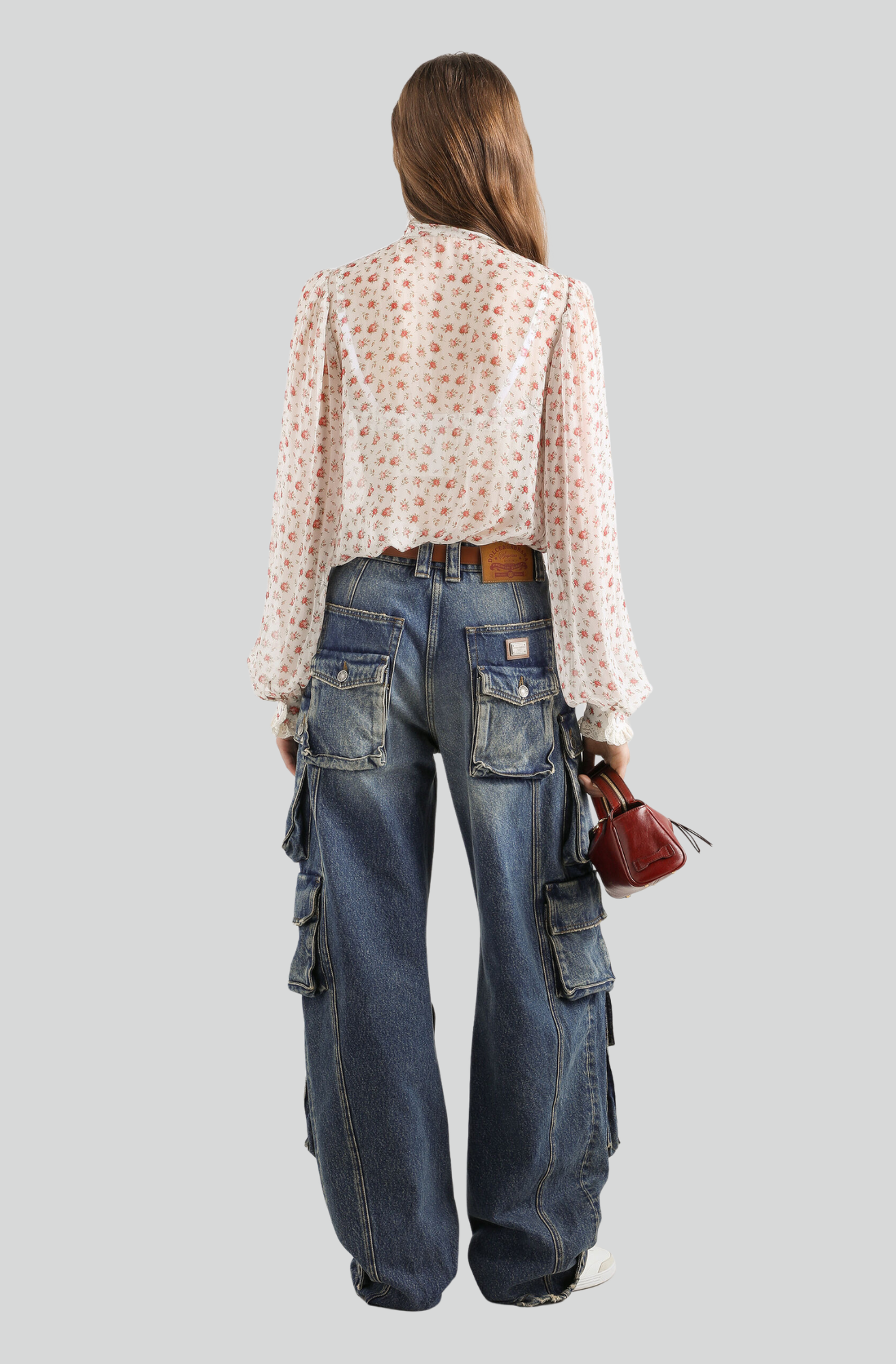 SMALL ROSE-PRINT CHIFFON TOP