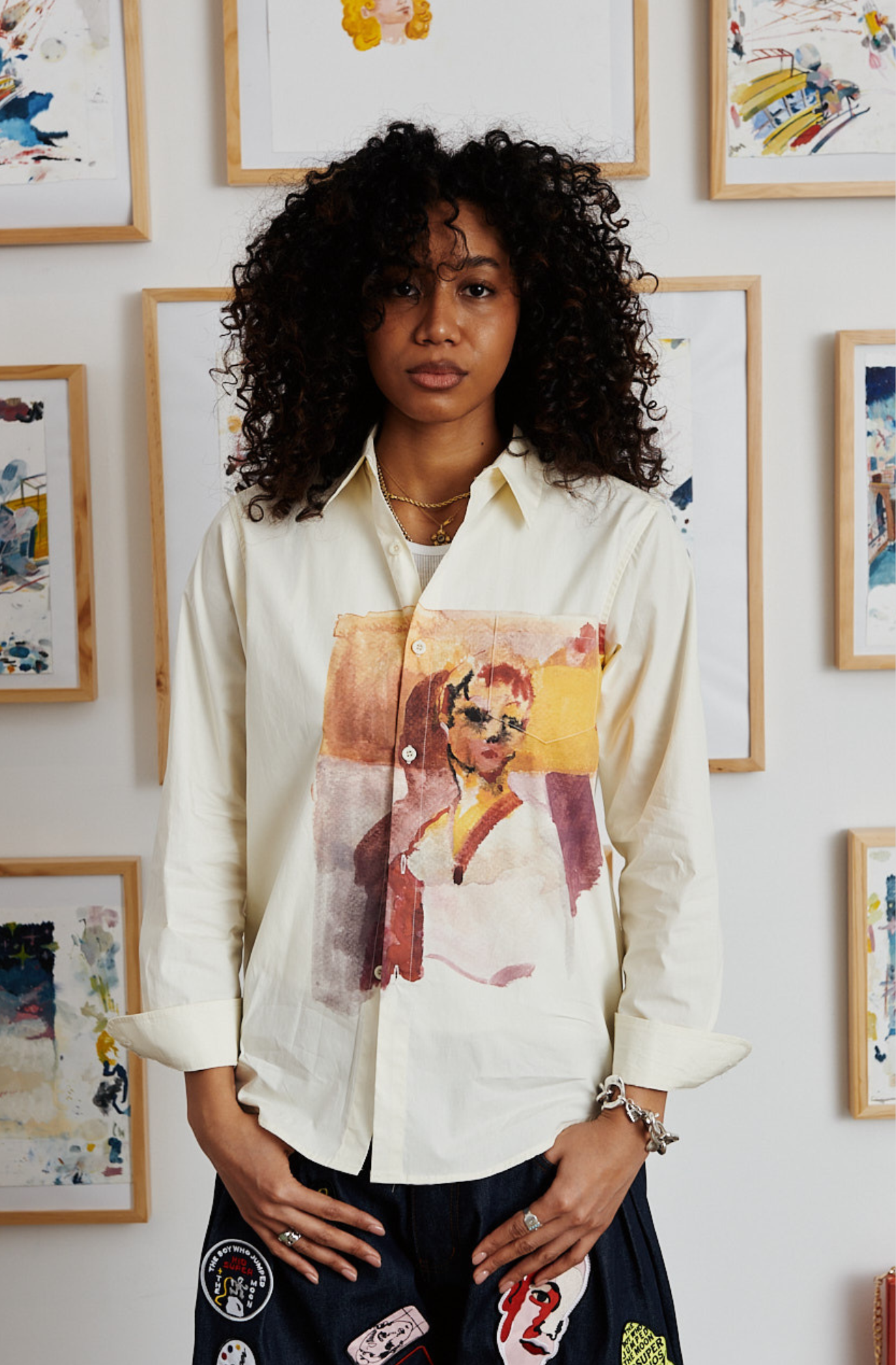 GIRL PAINTING BUTTON UP SHIRT