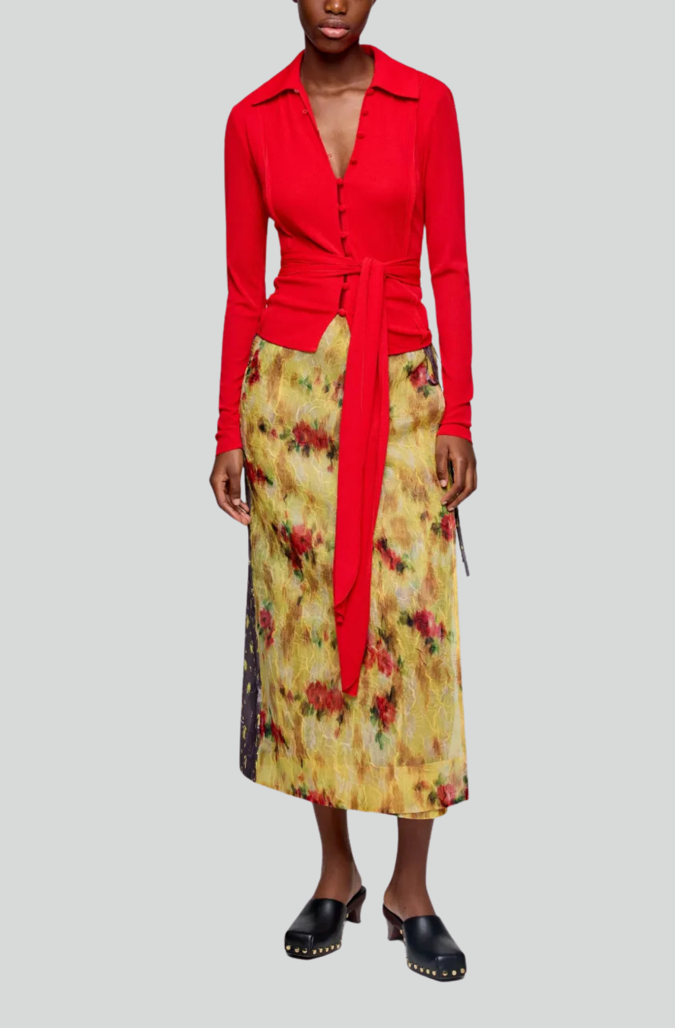 SHIBORI ORGANZA/FLUID TAFFETA WRAP SKIRT