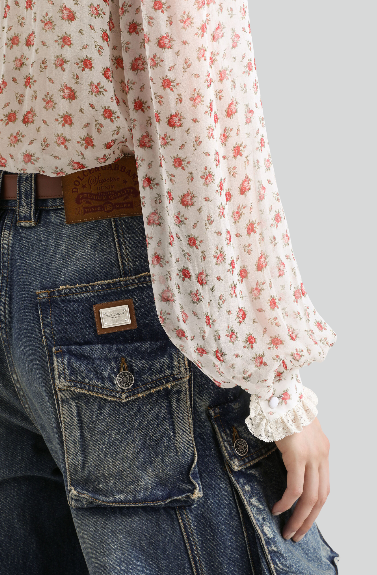 SMALL ROSE-PRINT CHIFFON TOP