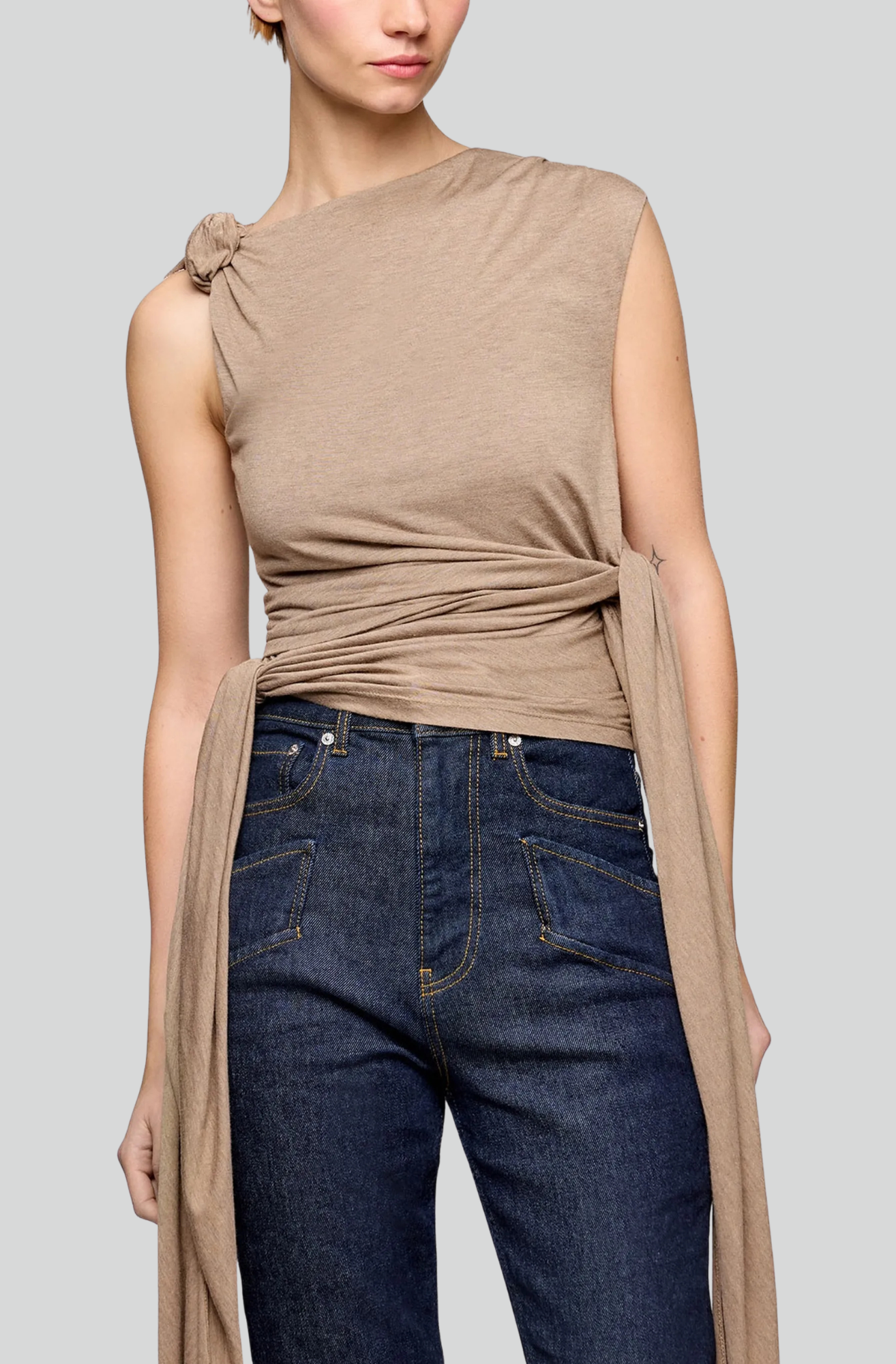 VISCOSE JERSEY DRAPED KNOT DETAILING TOP