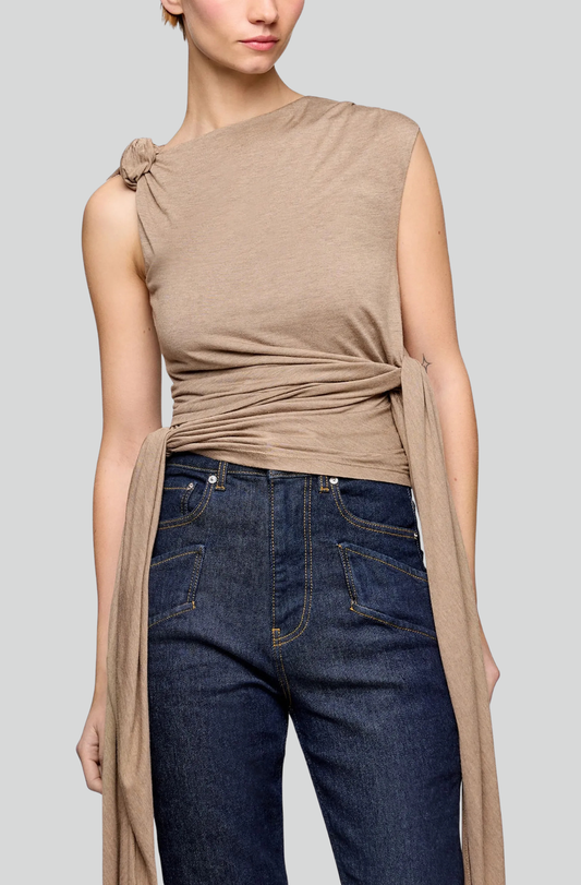 VISCOSE JERSEY DRAPED KNOT DETAILING TOP