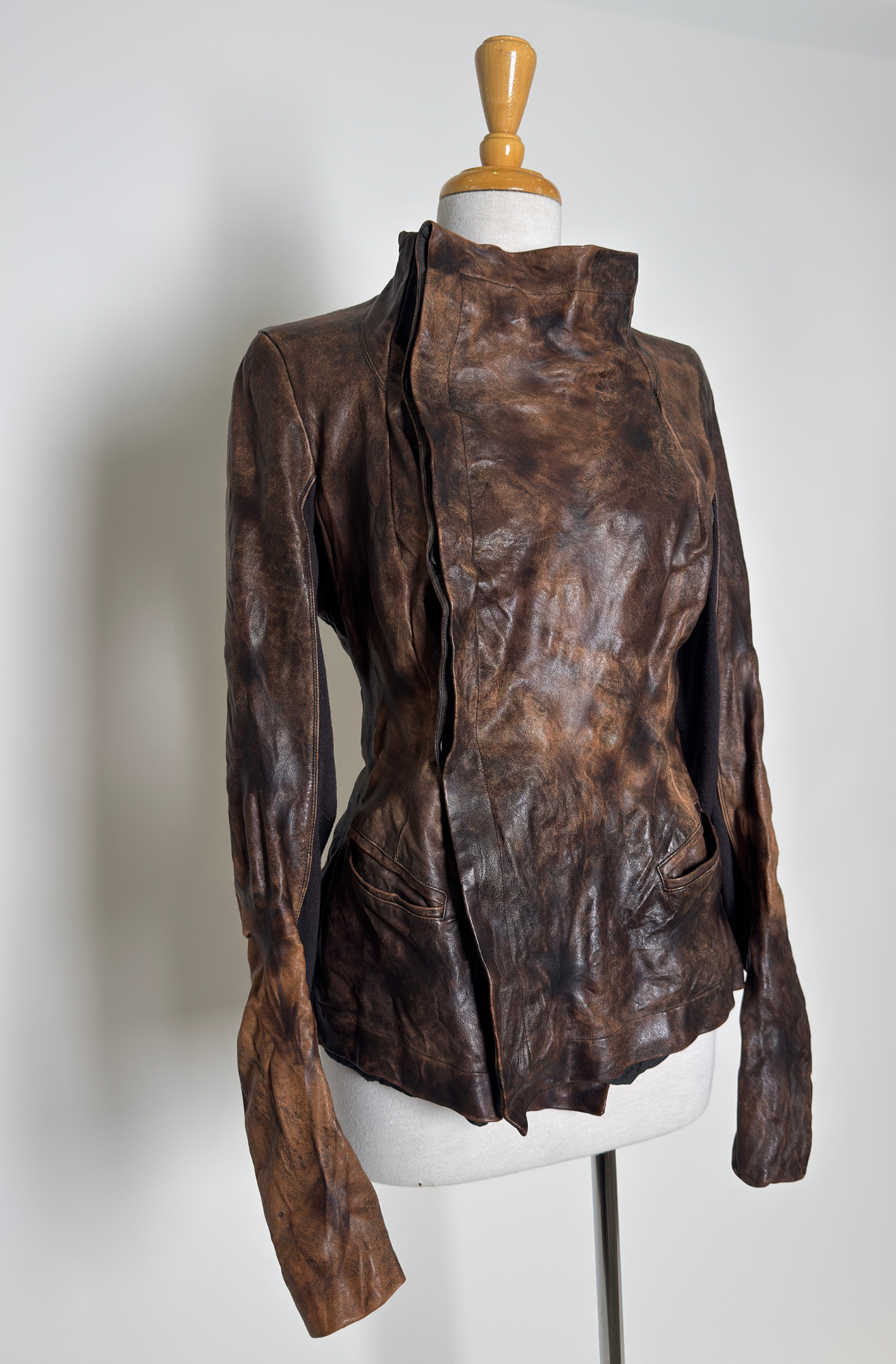 RICK OWENS BROWN BURNT LEATHER RIDING JACKET