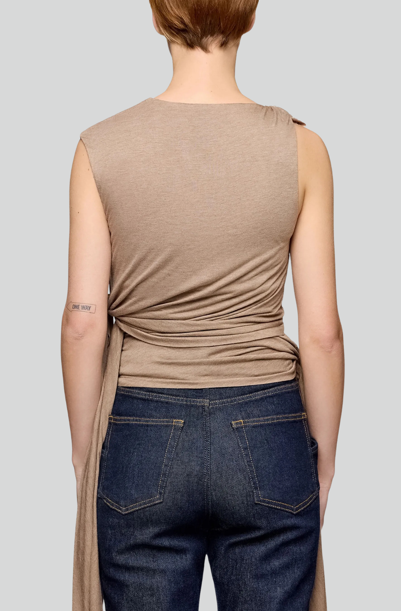 VISCOSE JERSEY DRAPED KNOT DETAILING TOP