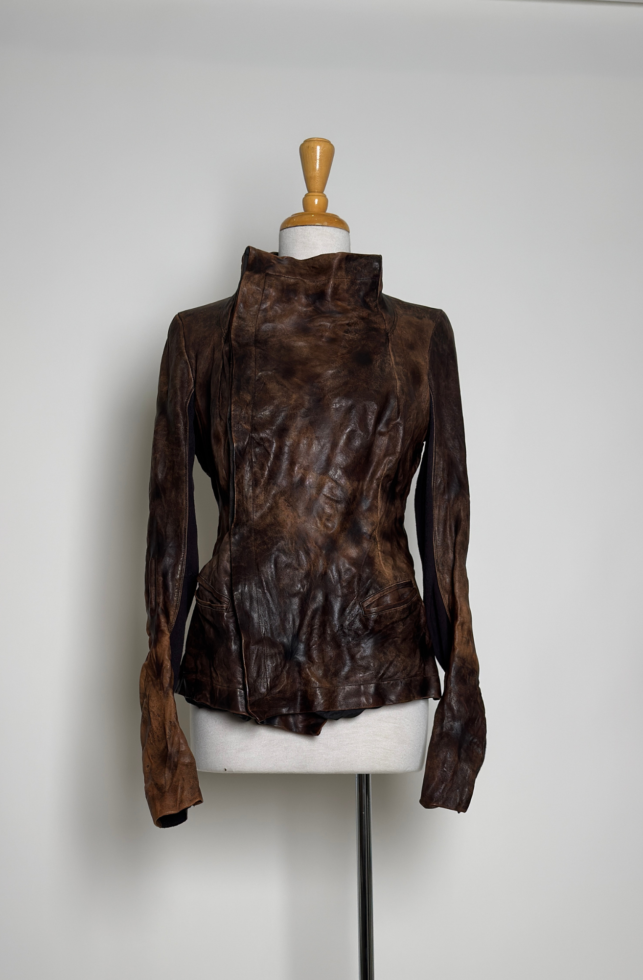 RICK OWENS BROWN BURNT LEATHER RIDING JACKET