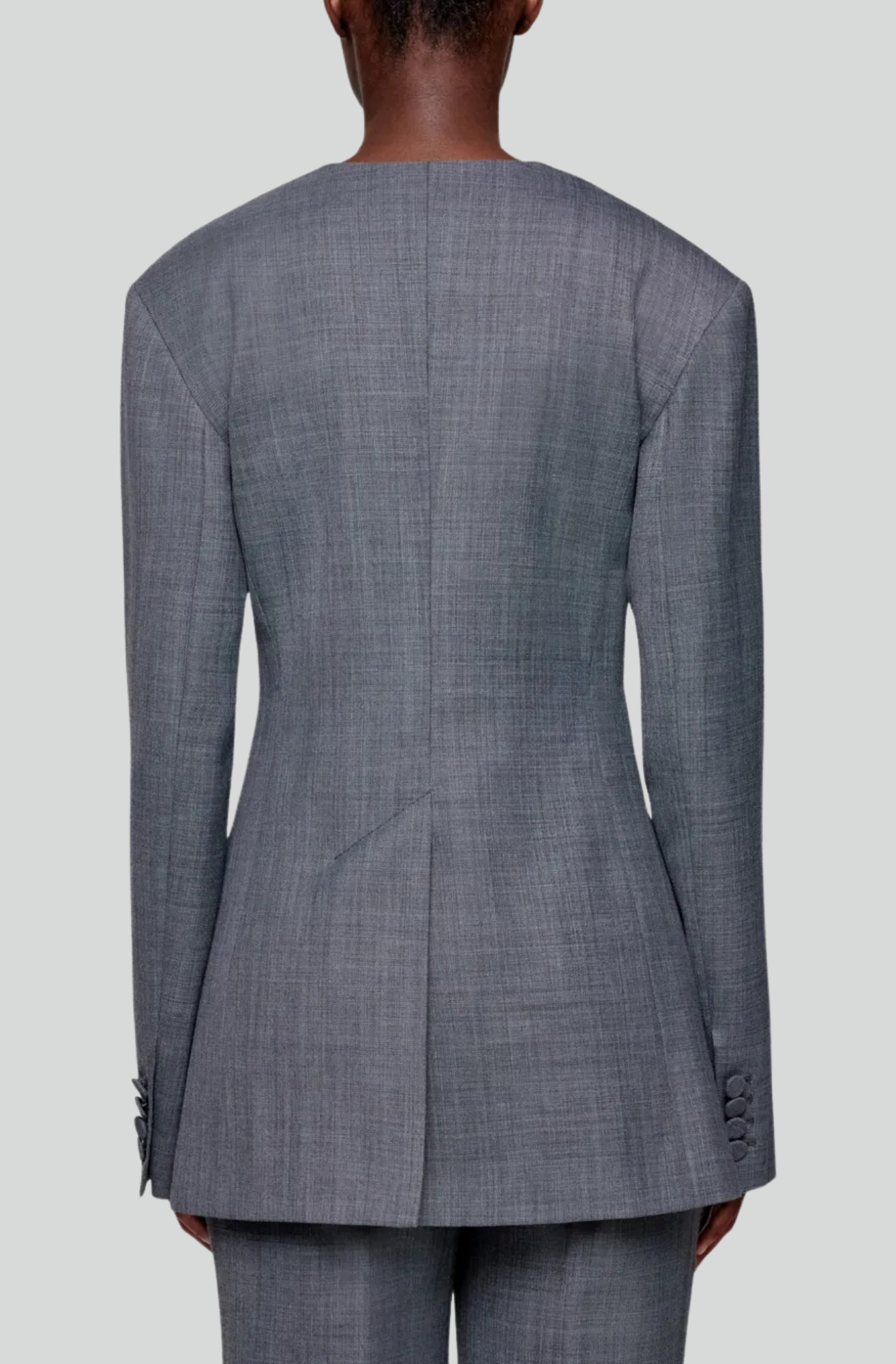 WOOL MELANGE SUITING LONG BUTTON BLAZER