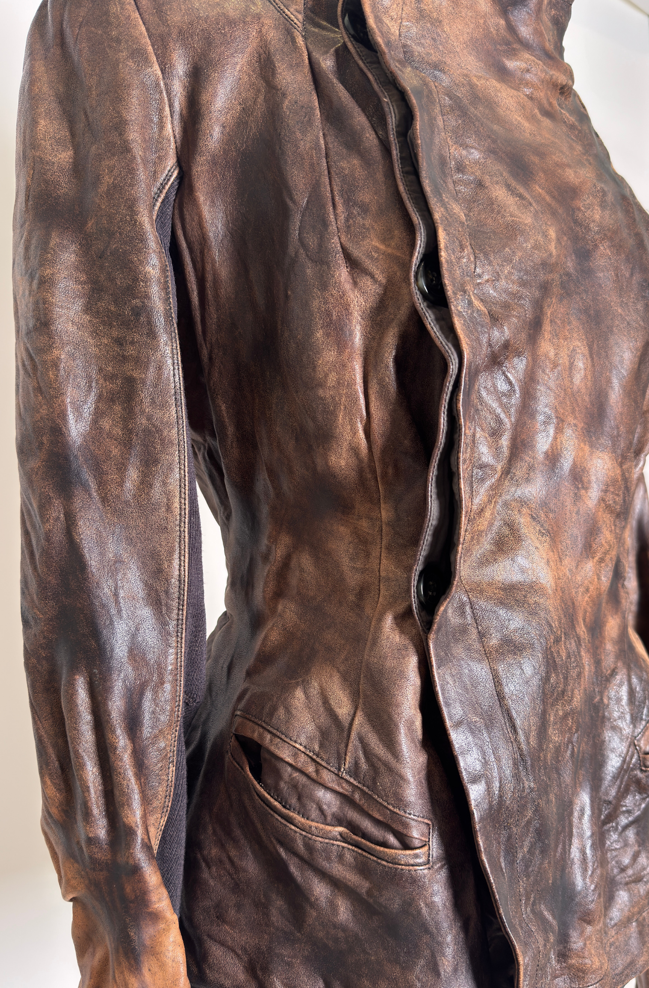 RICK OWENS BROWN BURNT LEATHER RIDING JACKET