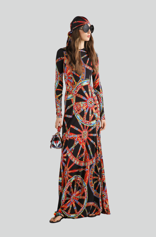 CARRETTO-PRINT LONG VISCOSE JERSEY DRESS