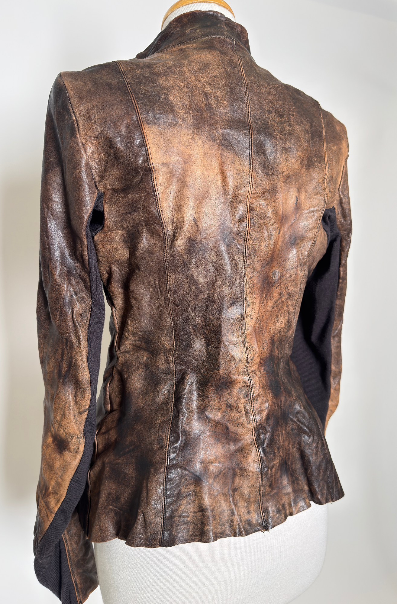 RICK OWENS BROWN BURNT LEATHER RIDING JACKET
