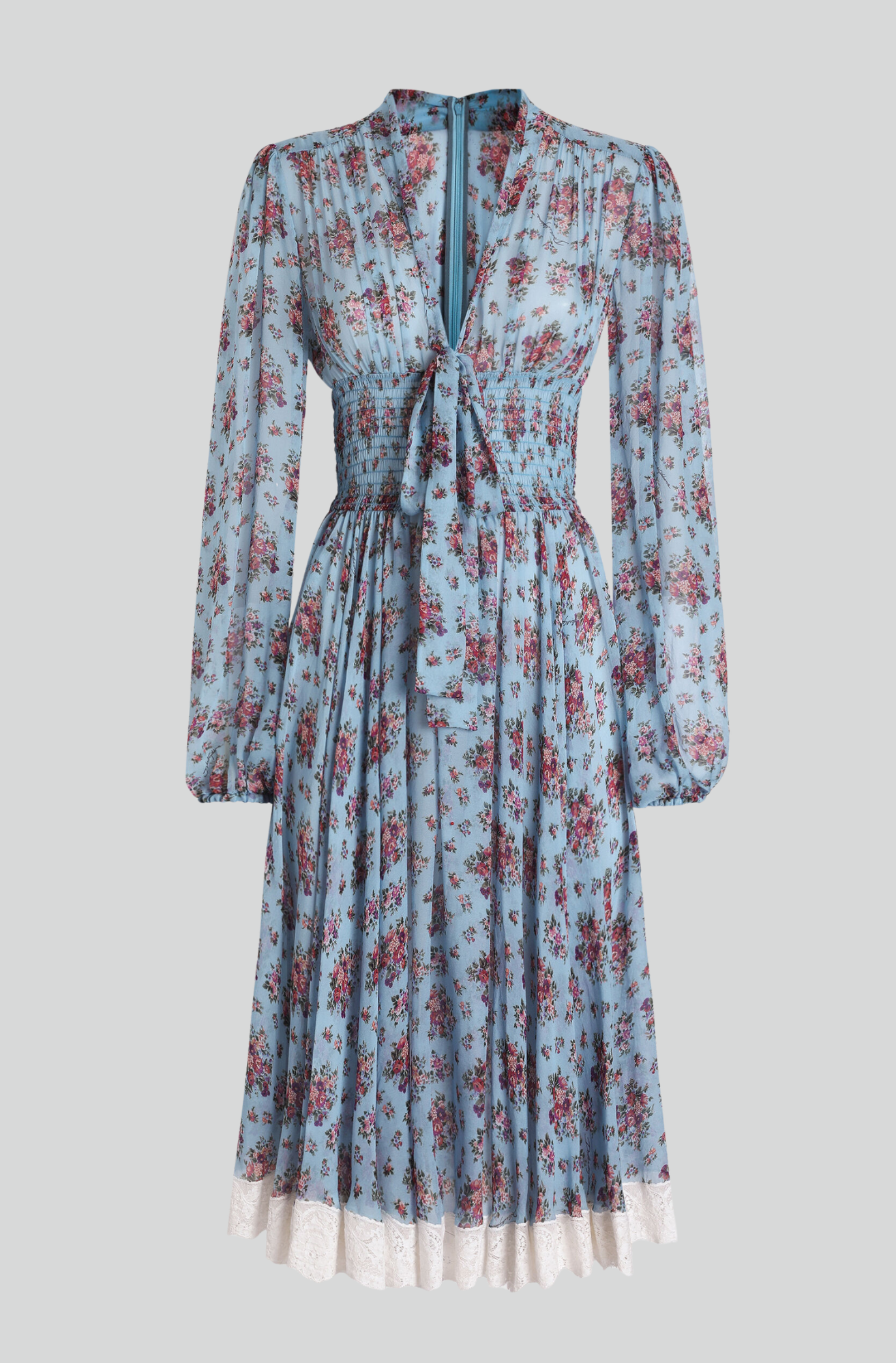 SMALL FLOWER BOUQUETS-PRINT CHIFFON DRESS