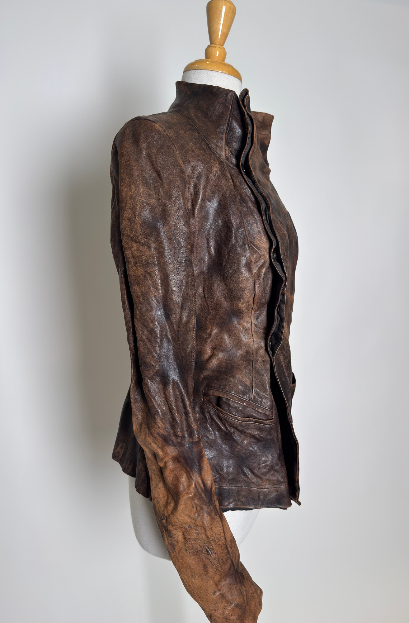 RICK OWENS BROWN BURNT LEATHER RIDING JACKET