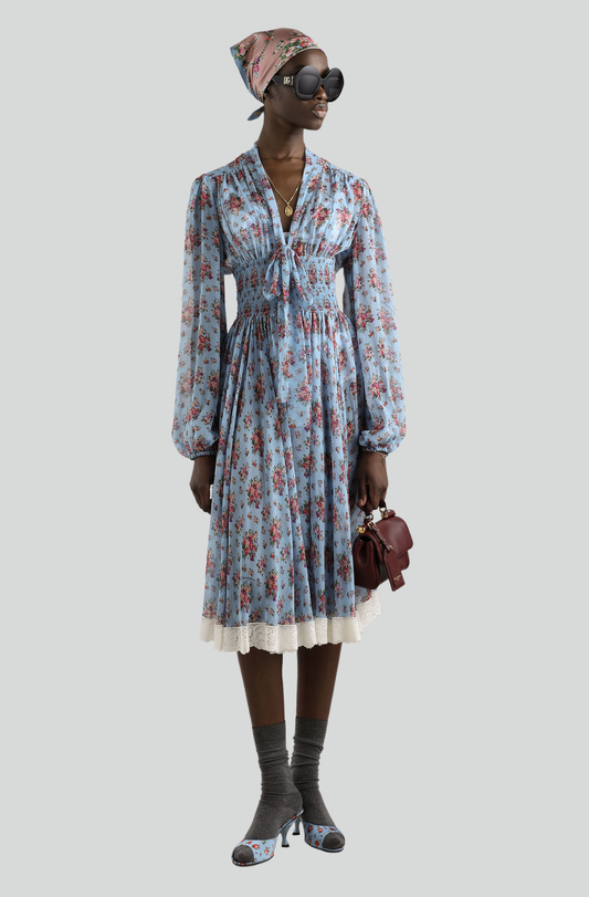 SMALL FLOWER BOUQUETS-PRINT CHIFFON DRESS