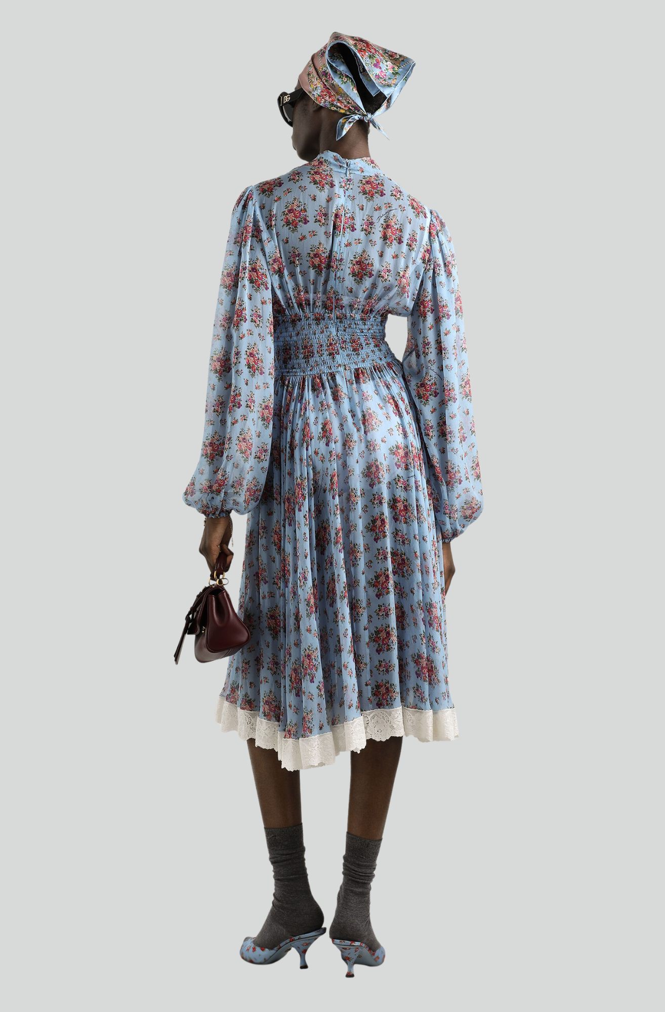 SMALL FLOWER BOUQUETS-PRINT CHIFFON DRESS