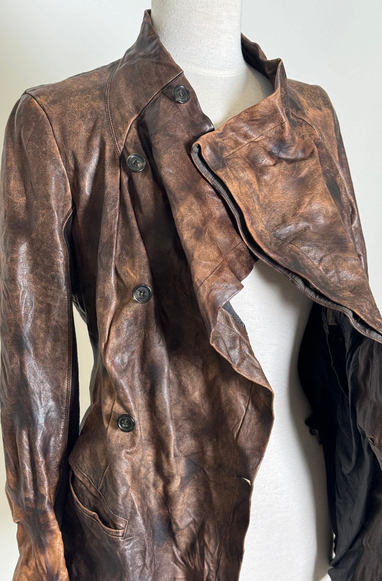 RICK OWENS BROWN BURNT LEATHER RIDING JACKET