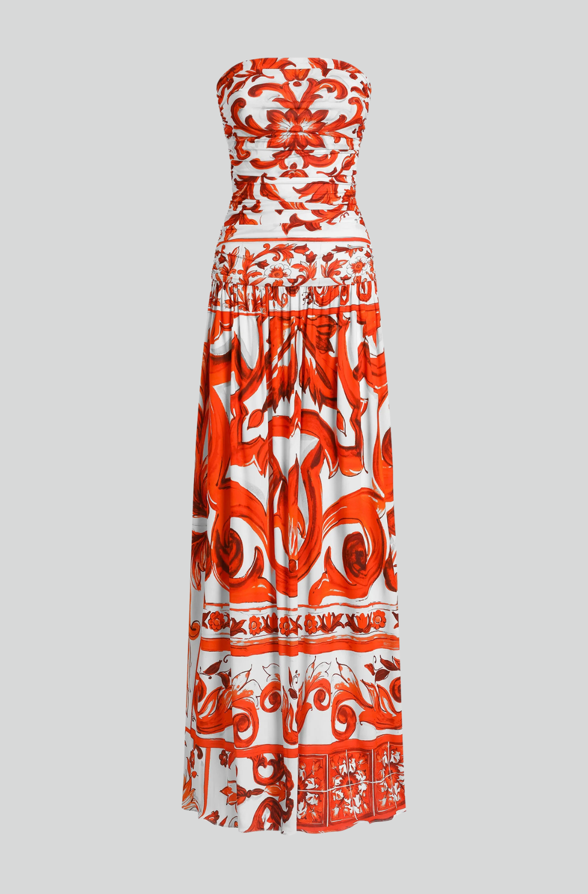 MAJOLICA-PRINT ORGANZINE LONG DRESS