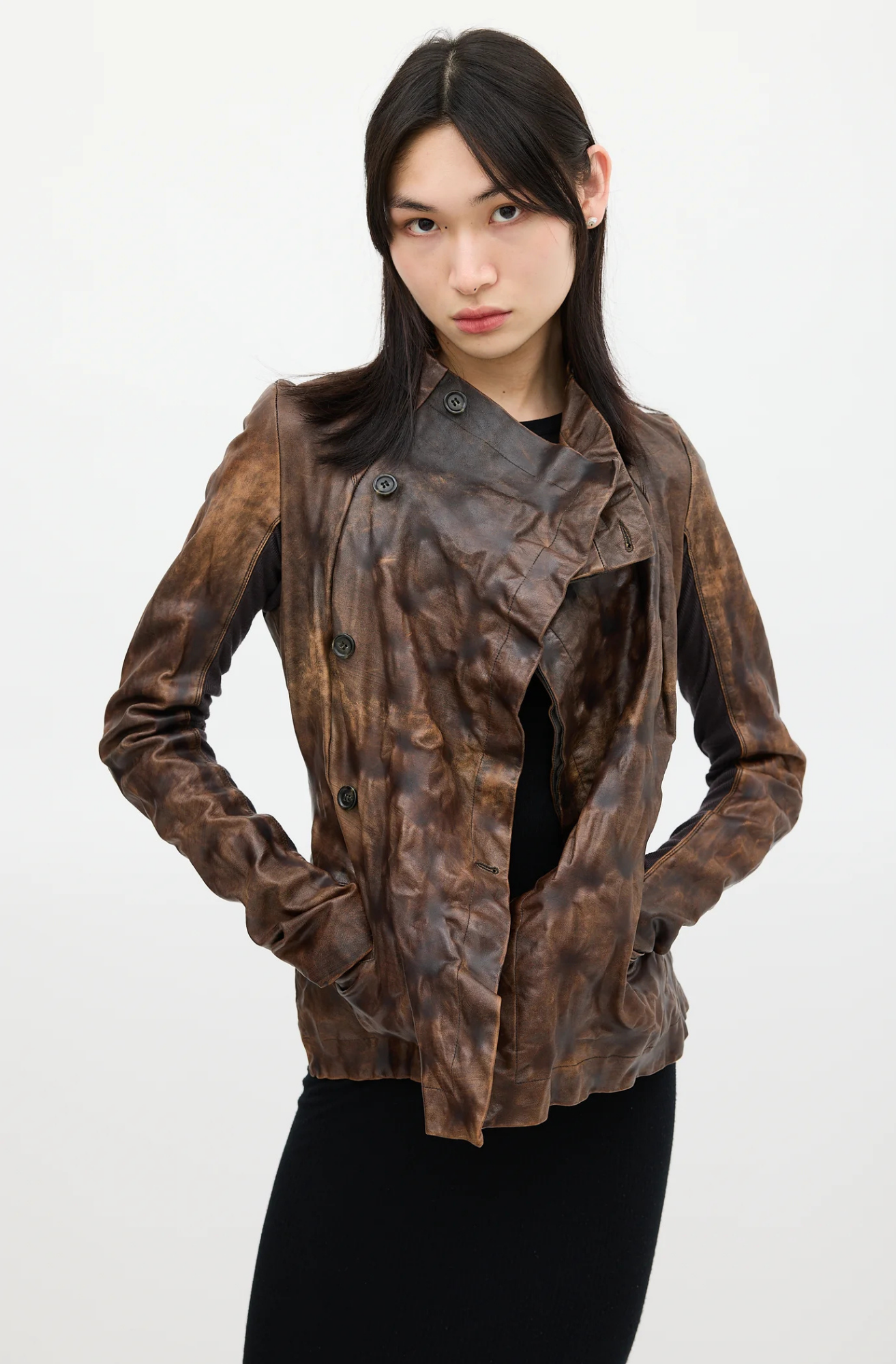 RICK OWENS BROWN BURNT LEATHER RIDING JACKET