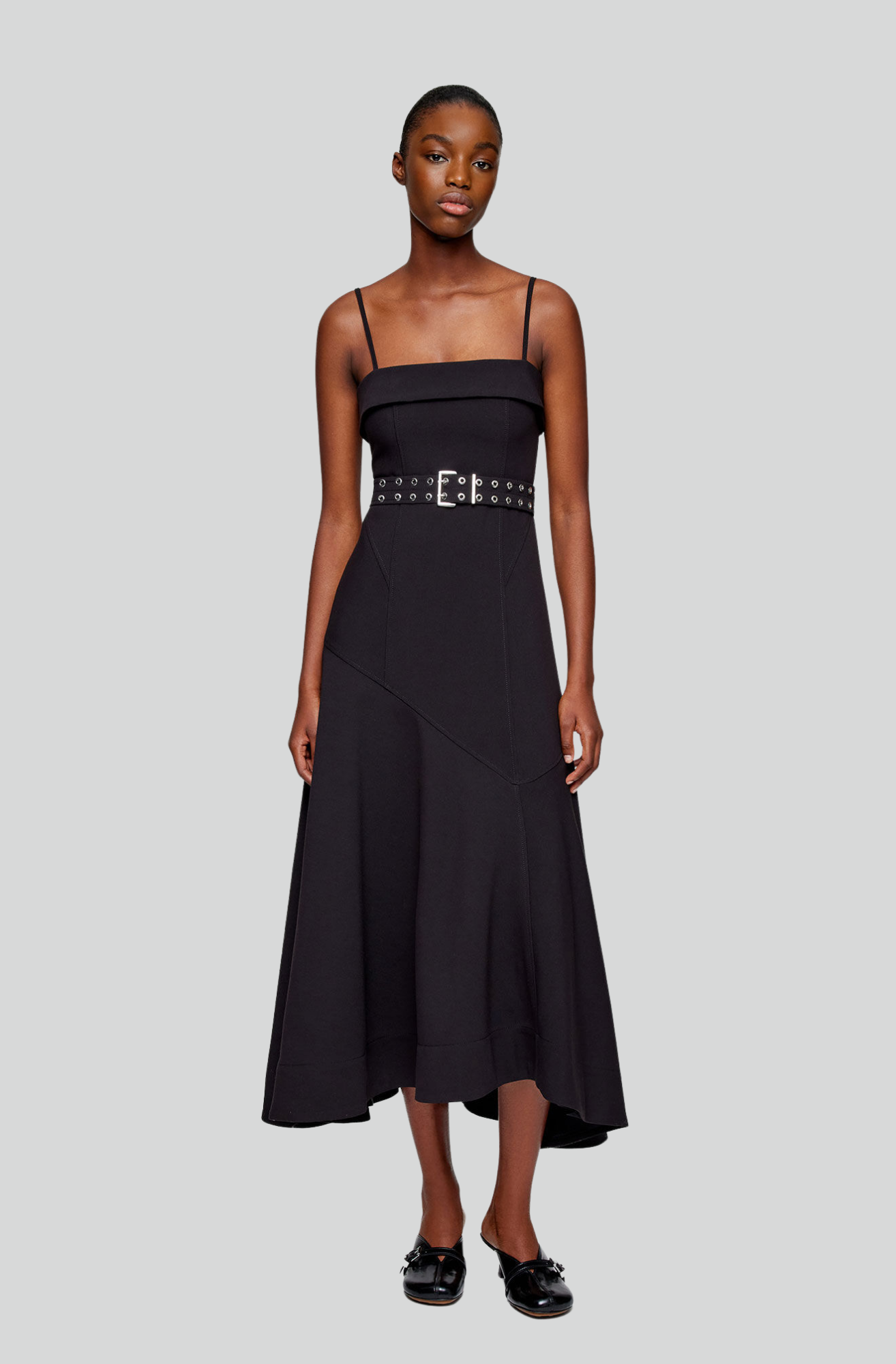 FUTURE TWILL SUITING LONG ASYMMETRIC DRESS
