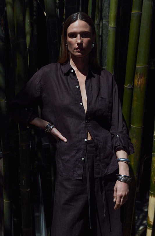 KAYLA SHRUNKEN LINEN SHIRT - CHOCOLATE