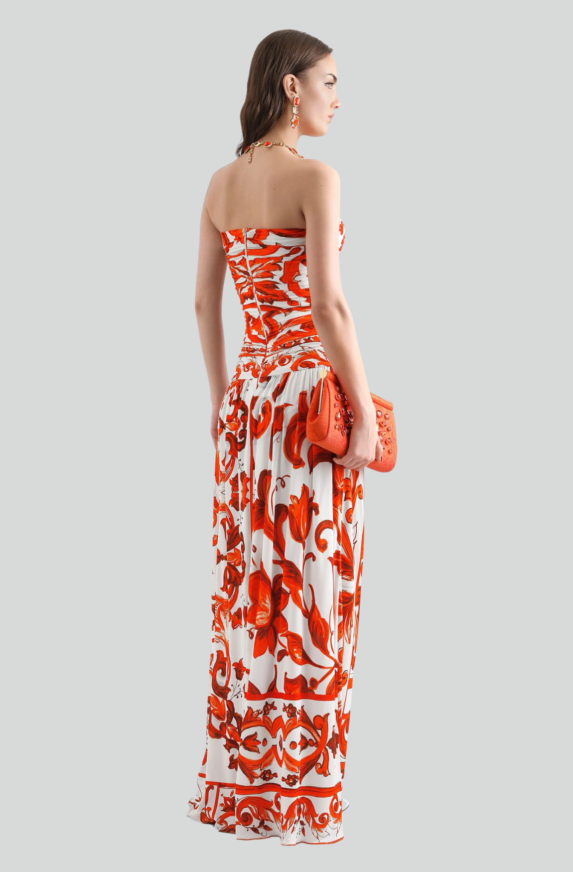 MAJOLICA-PRINT ORGANZINE LONG DRESS