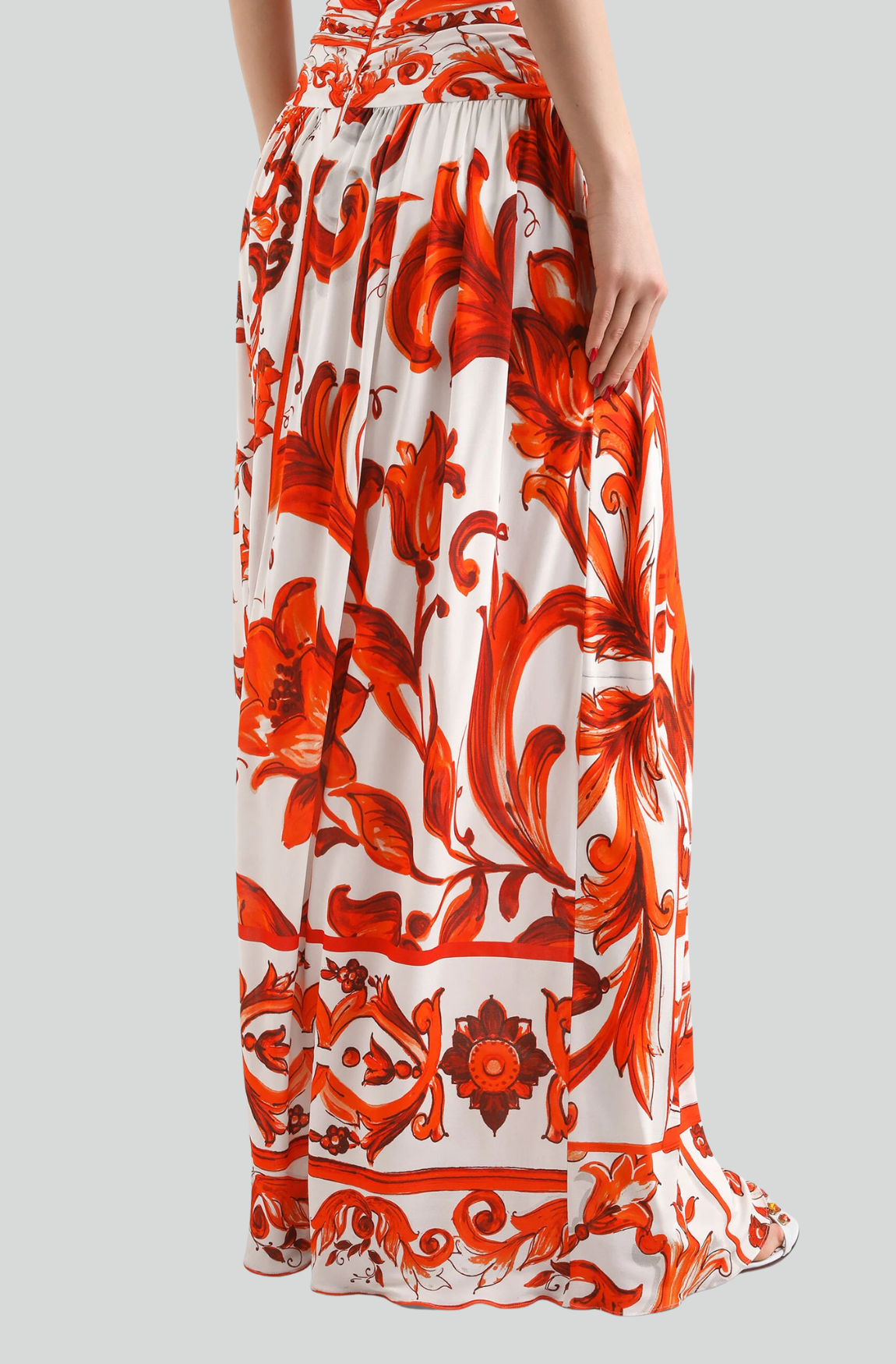 MAJOLICA-PRINT ORGANZINE LONG DRESS
