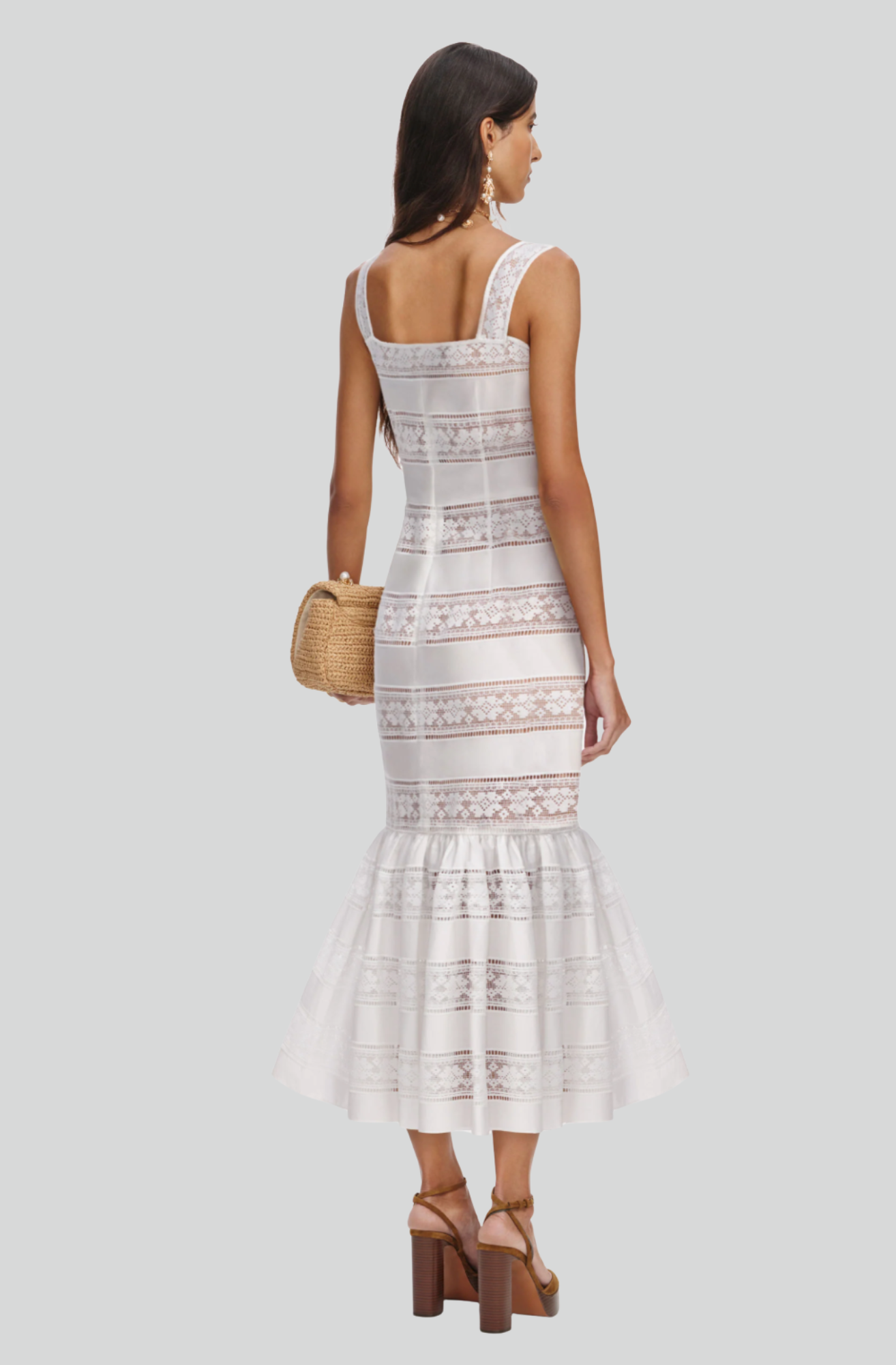 WHITE COTTON EMBROIDERED MIDI DRESS