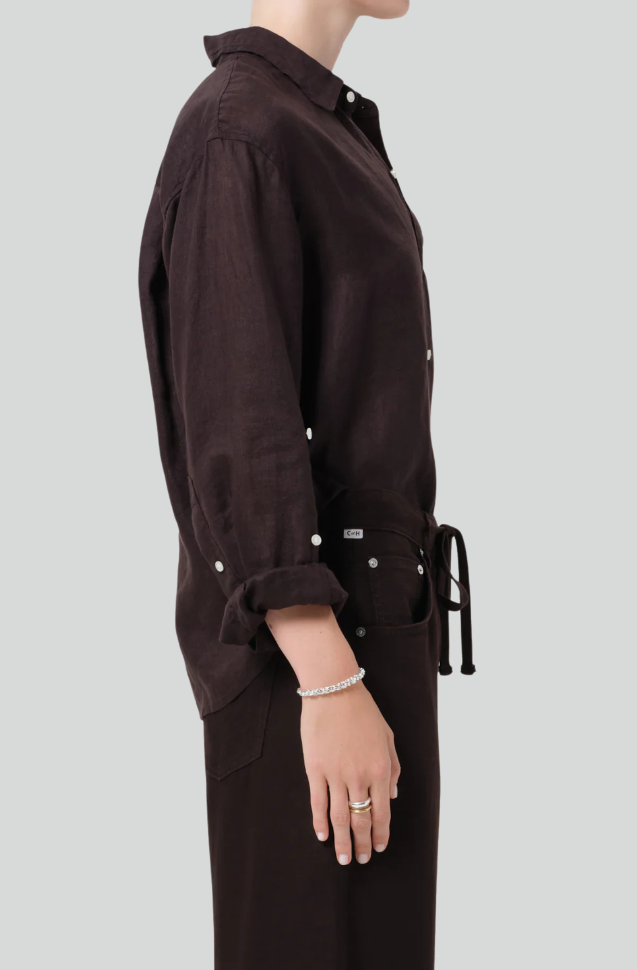 KAYLA SHRUNKEN LINEN SHIRT - CHOCOLATE