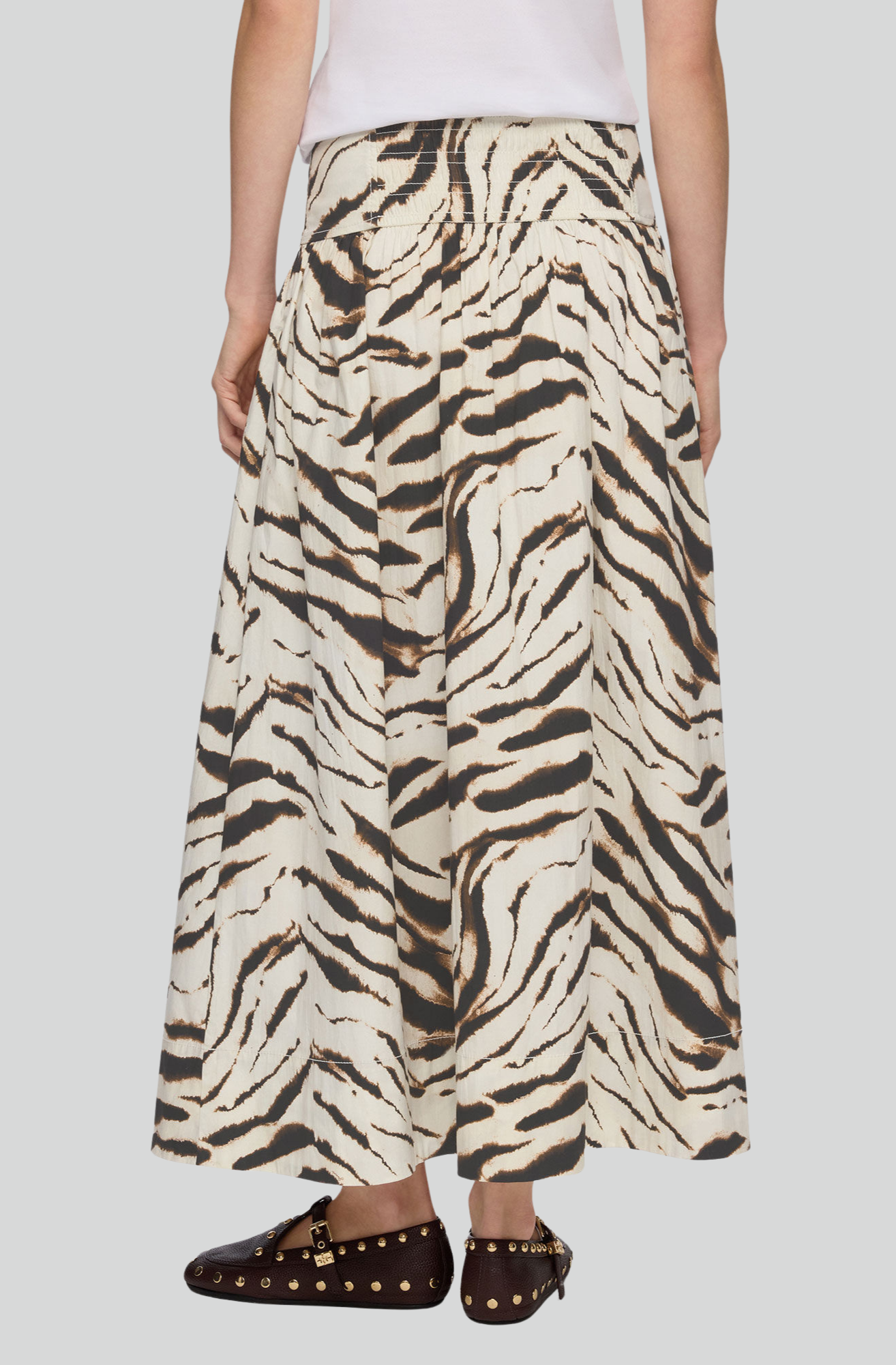 PRINTED STRECH COTTON LONG SKIRT EGRET