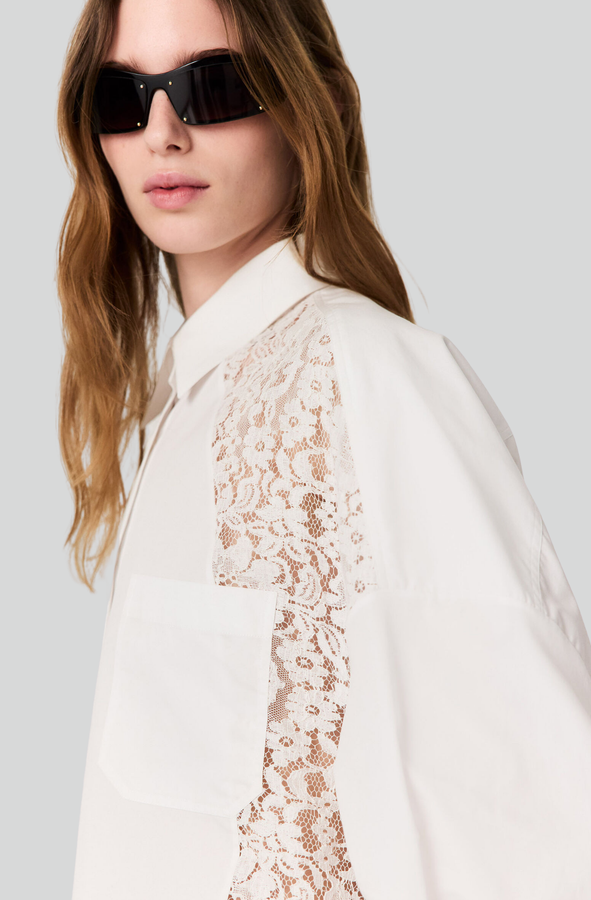 LACE-PANELED POPLIN SHIRT