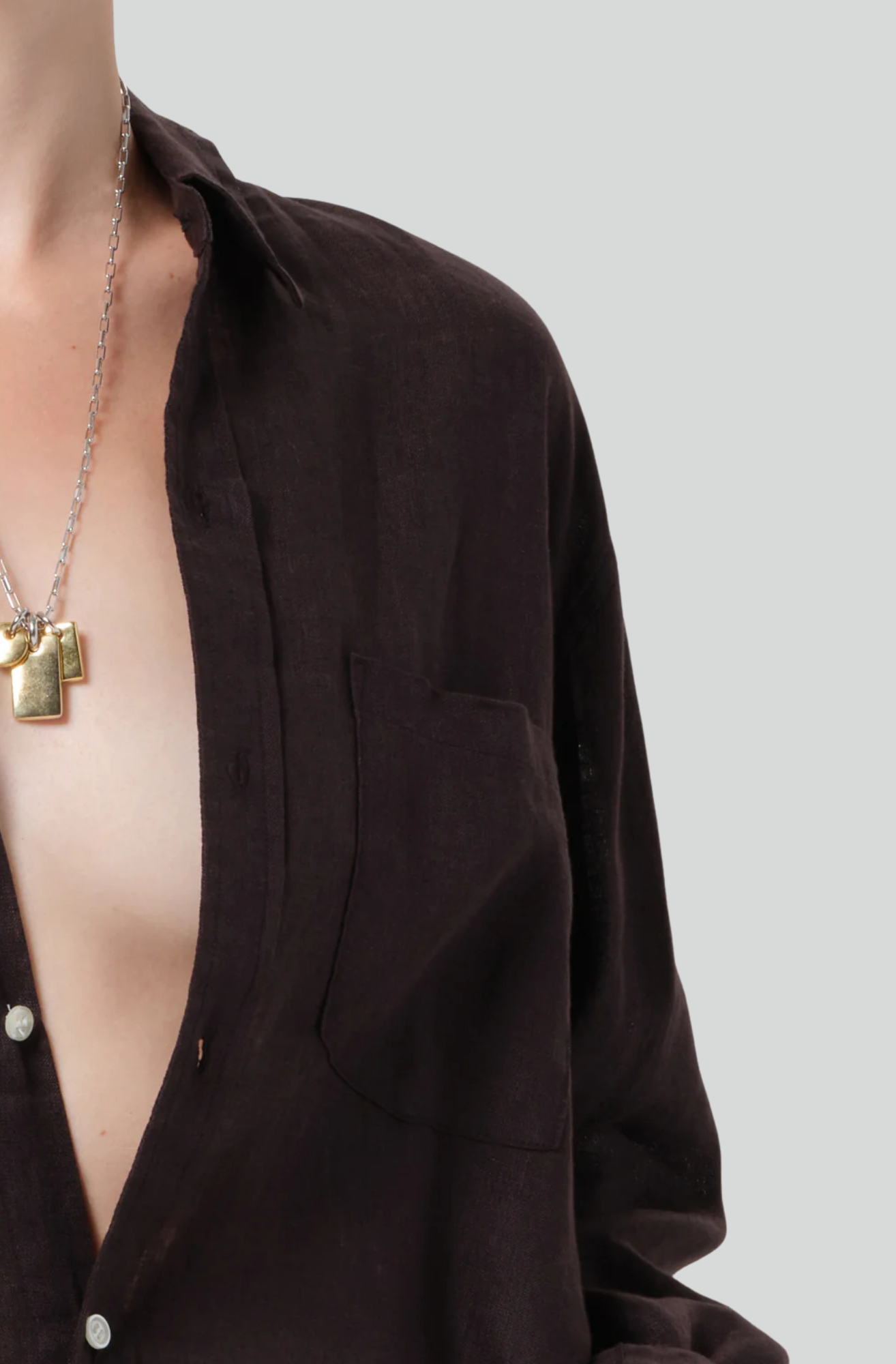 KAYLA SHRUNKEN LINEN SHIRT - CHOCOLATE