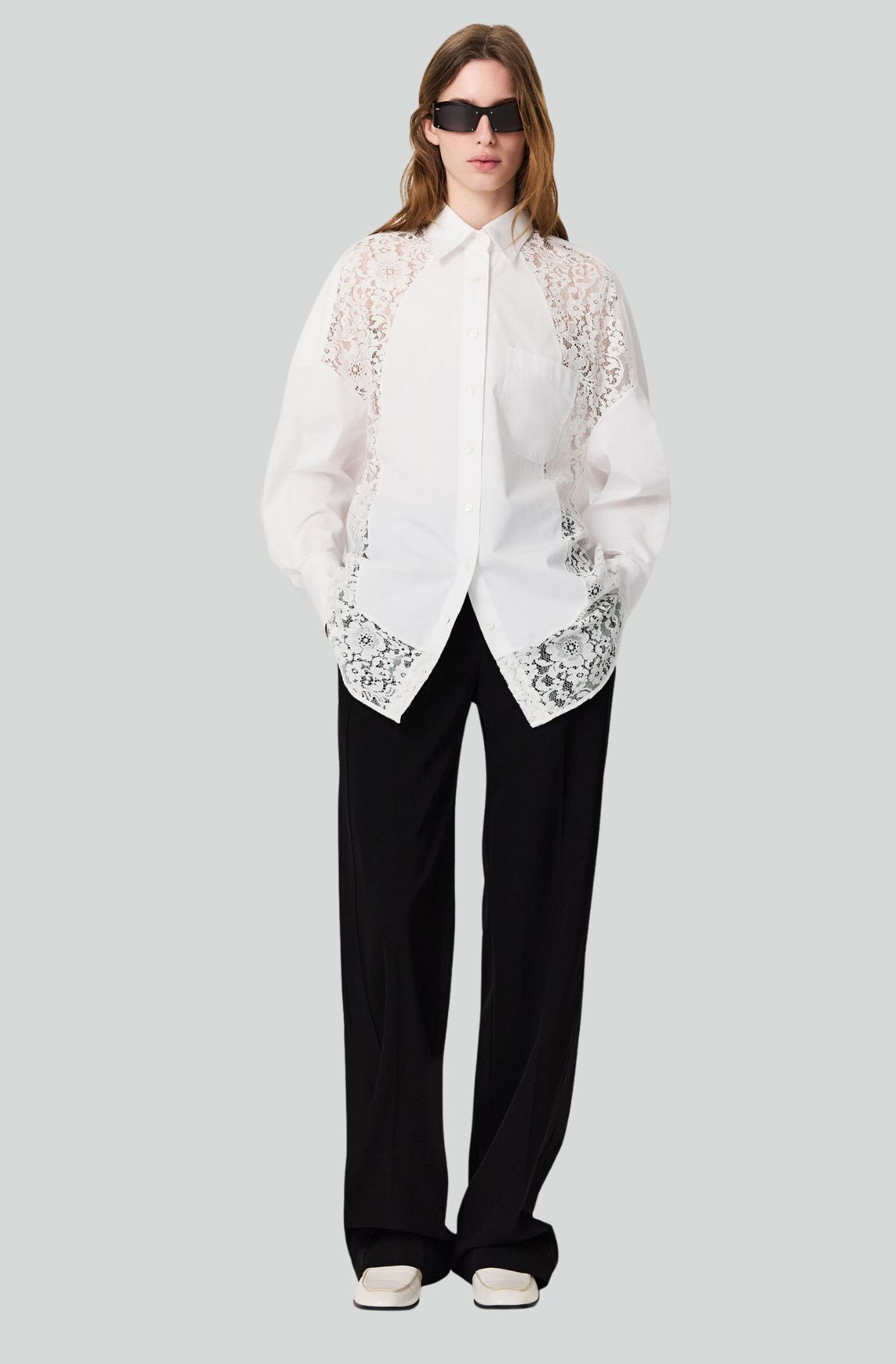 LACE-PANELED POPLIN SHIRT