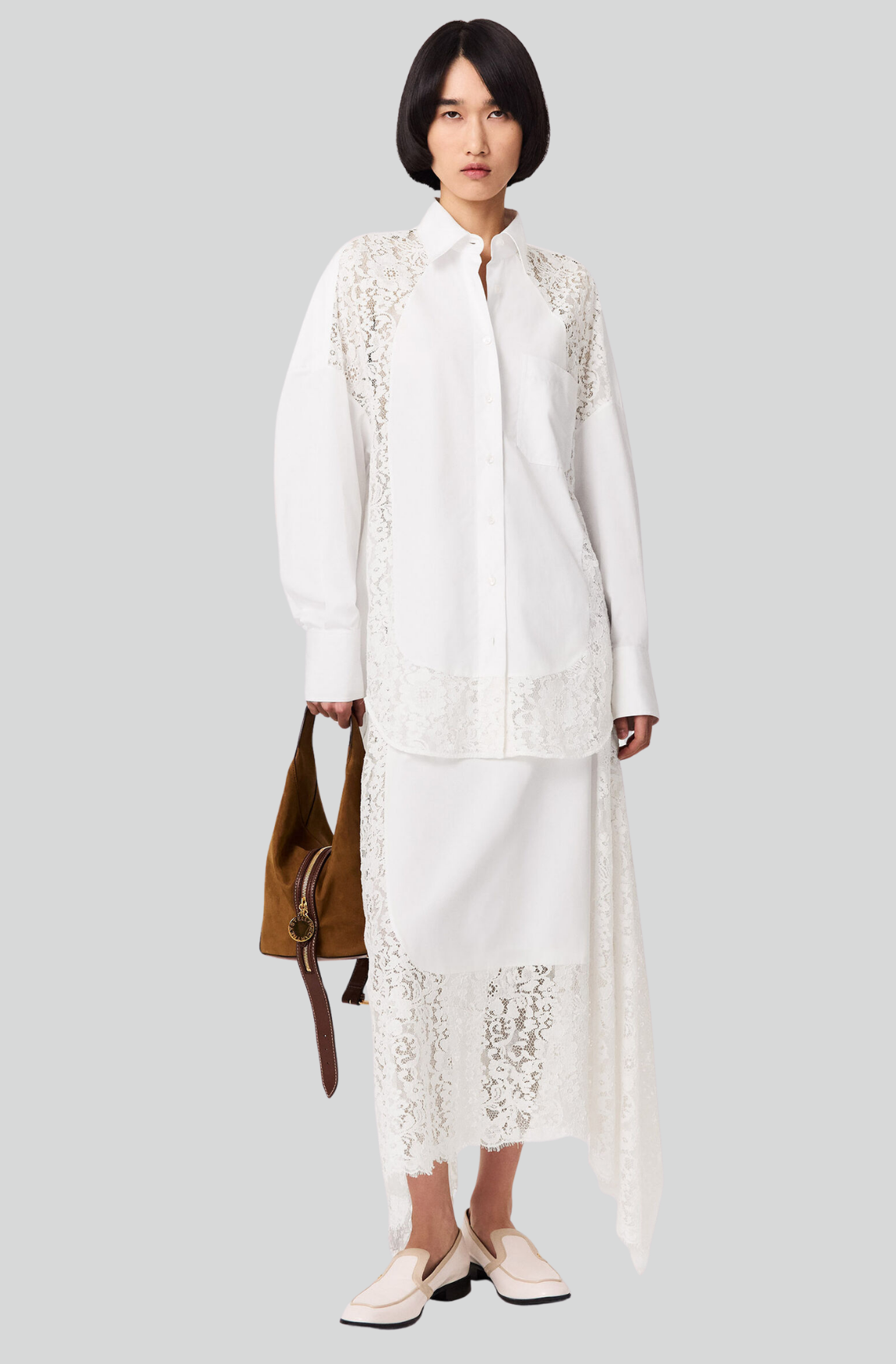 LACE-PANELED POPLIN SHIRT