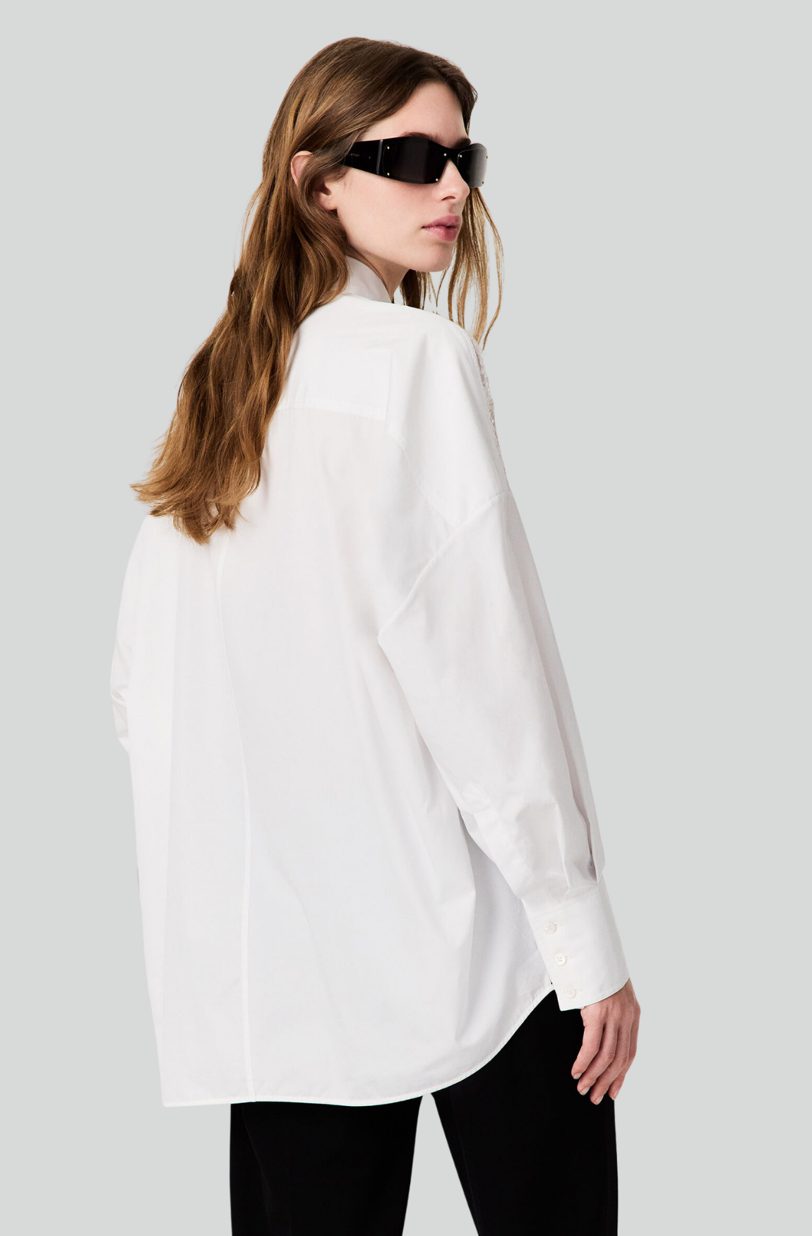 LACE-PANELED POPLIN SHIRT