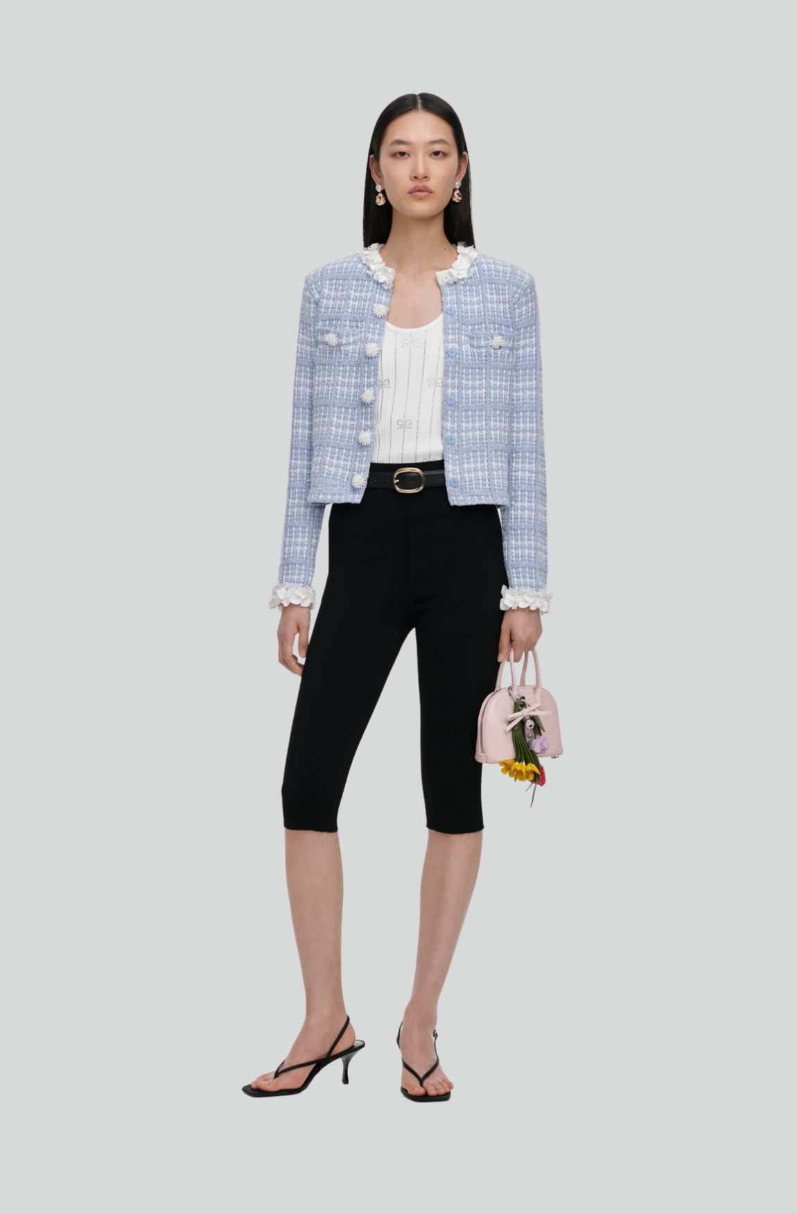 BLUE CHECK KNIT BEADED JACKET