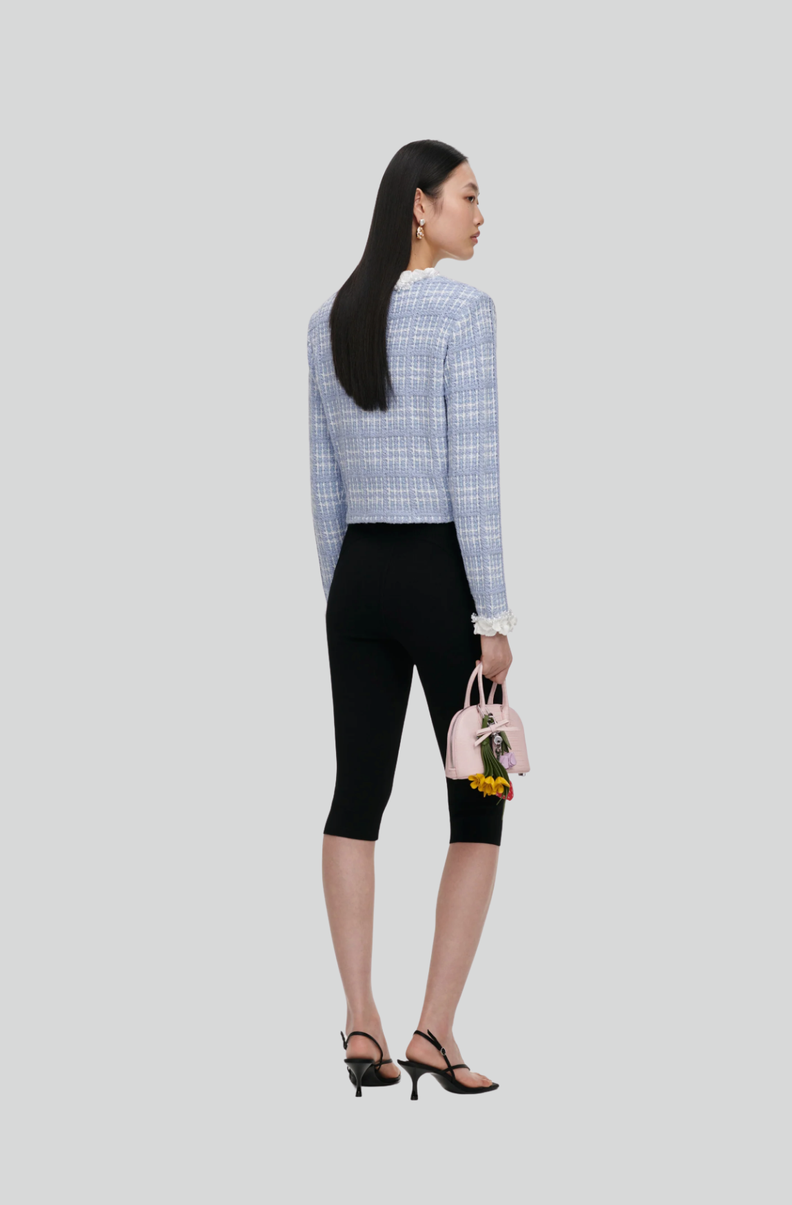 BLUE CHECK KNIT BEADED JACKET