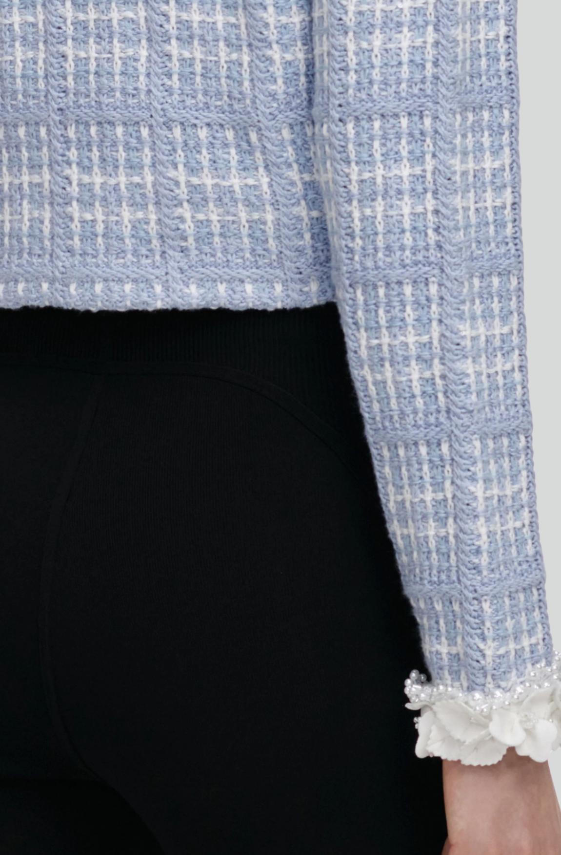 BLUE CHECK KNIT BEADED JACKET