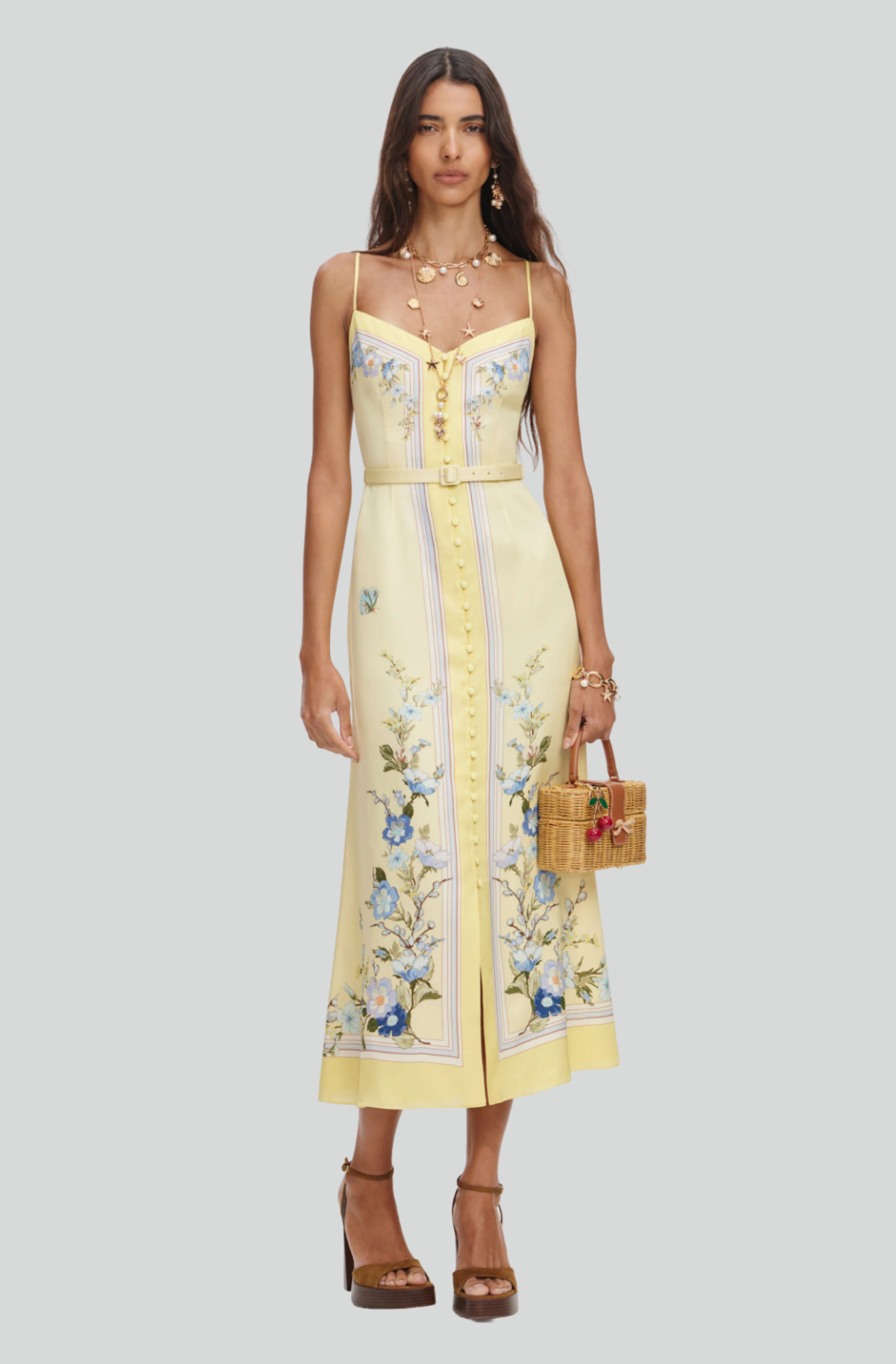 YELLOW FLORAL VISCOSE MIDI DRESS
