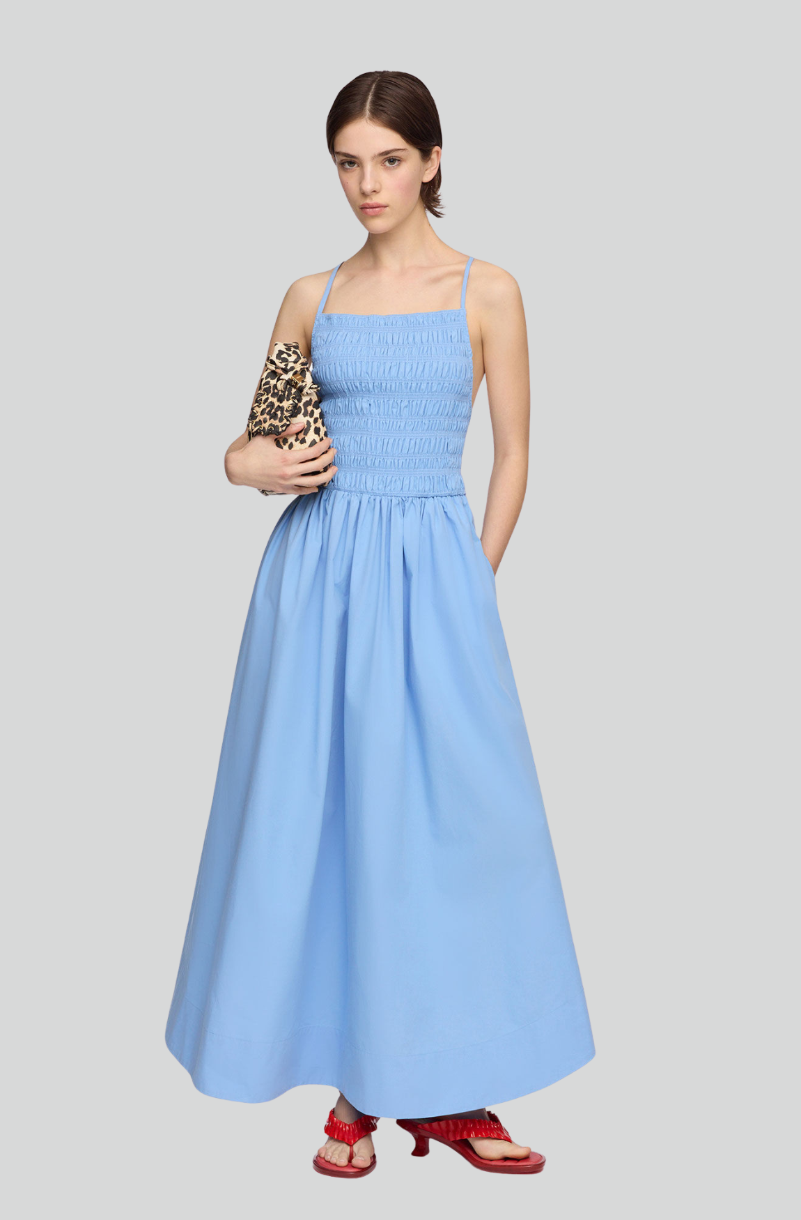 COMPACT POPLIN LONG SMOCKED DRESS