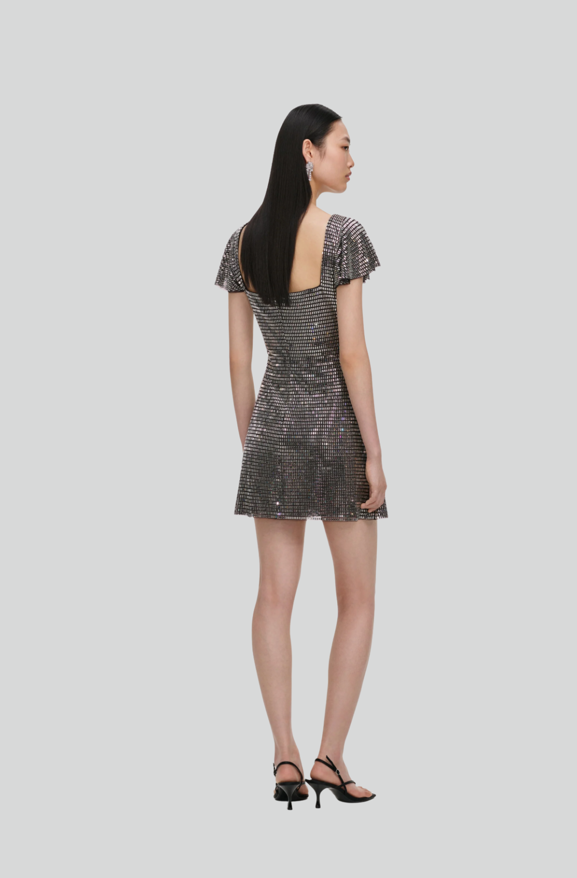 GREY RHINESTONE MESH MINI DRESS