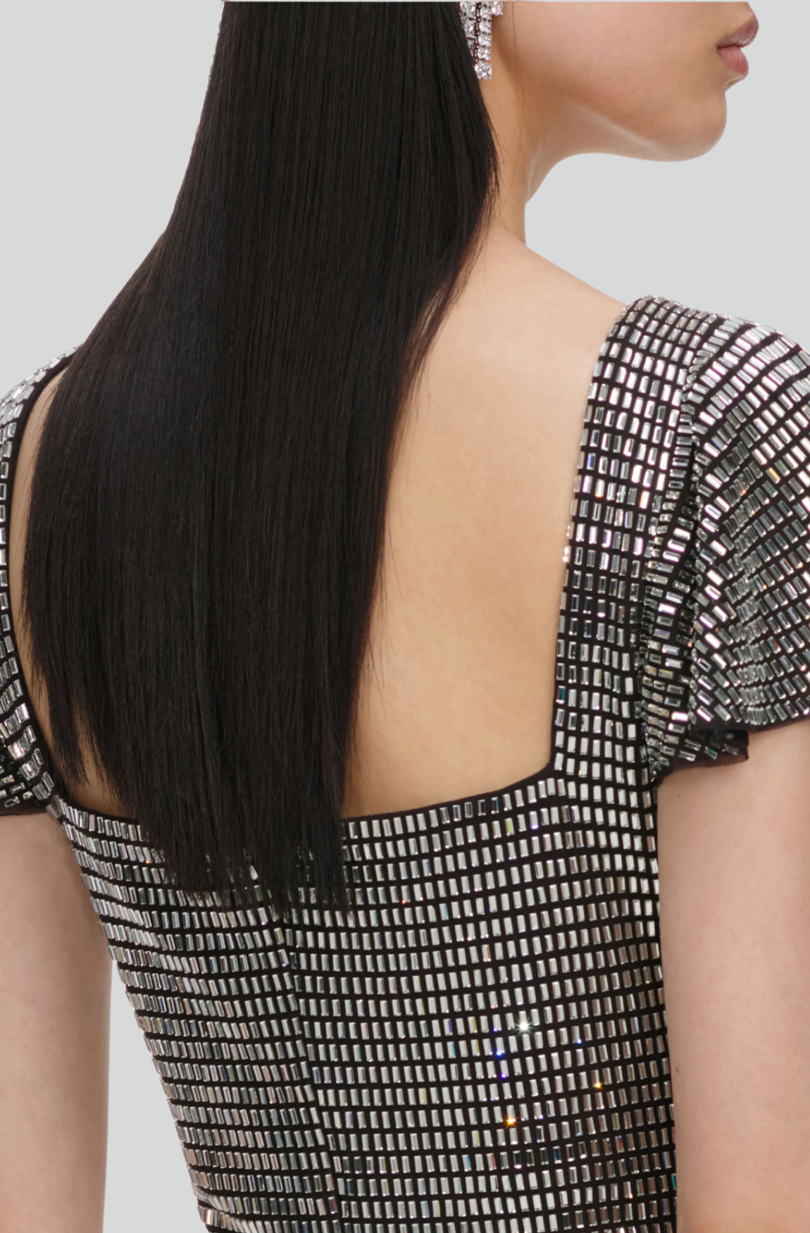 GREY RHINESTONE MESH MINI DRESS