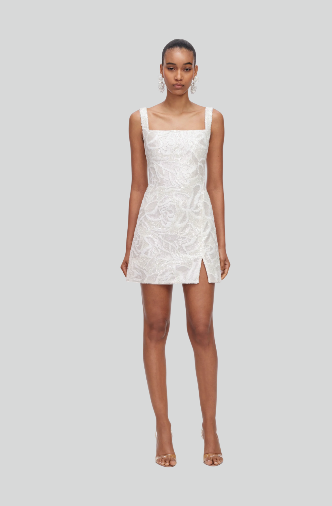 WHITE SEQUIN LACE MINI DRESS