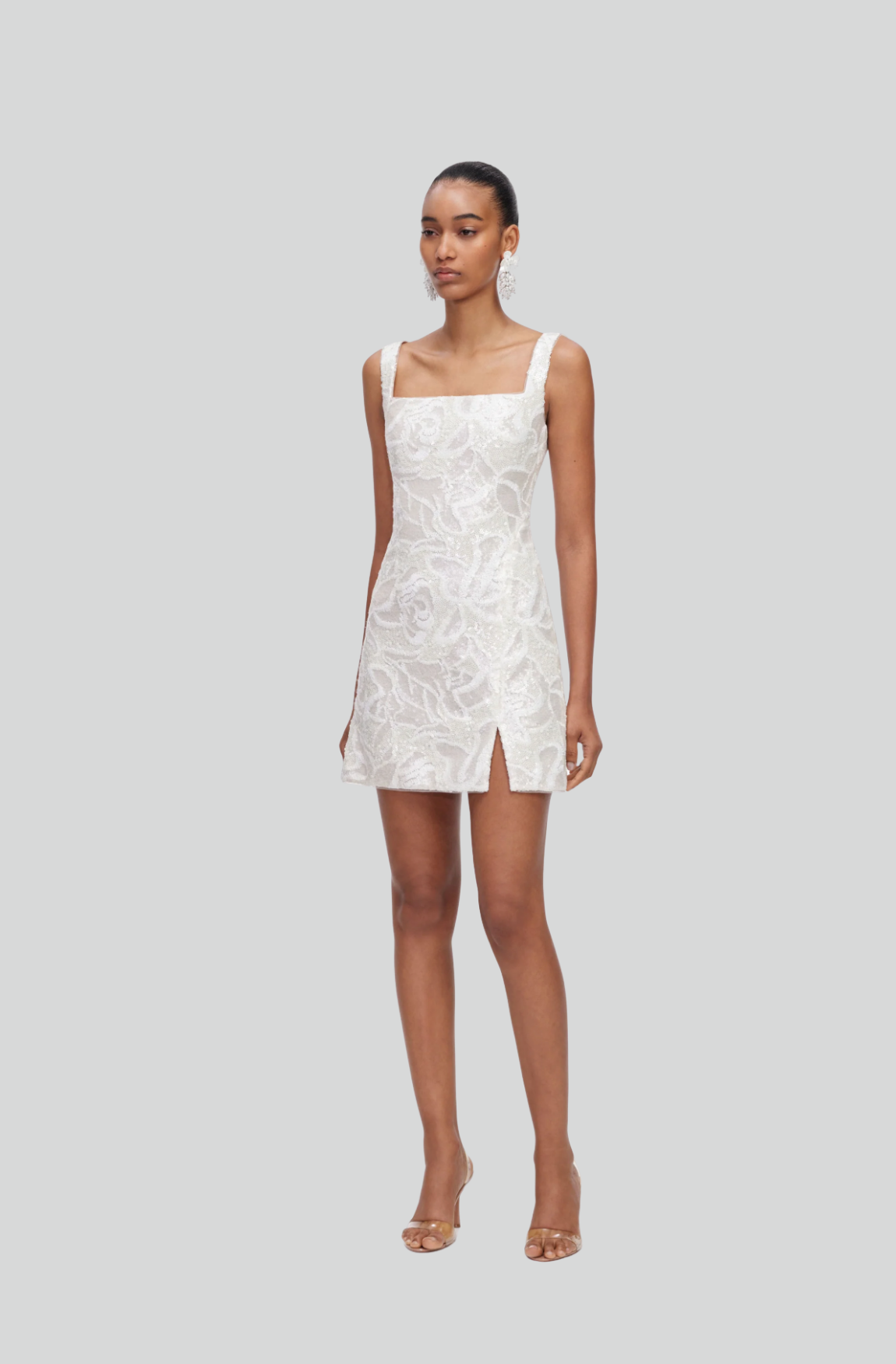 WHITE SEQUIN LACE MINI DRESS
