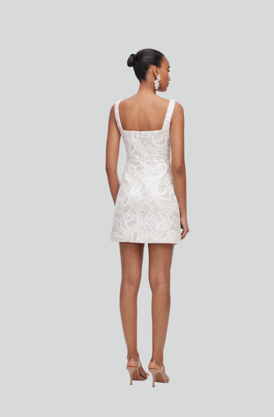 WHITE SEQUIN LACE MINI DRESS