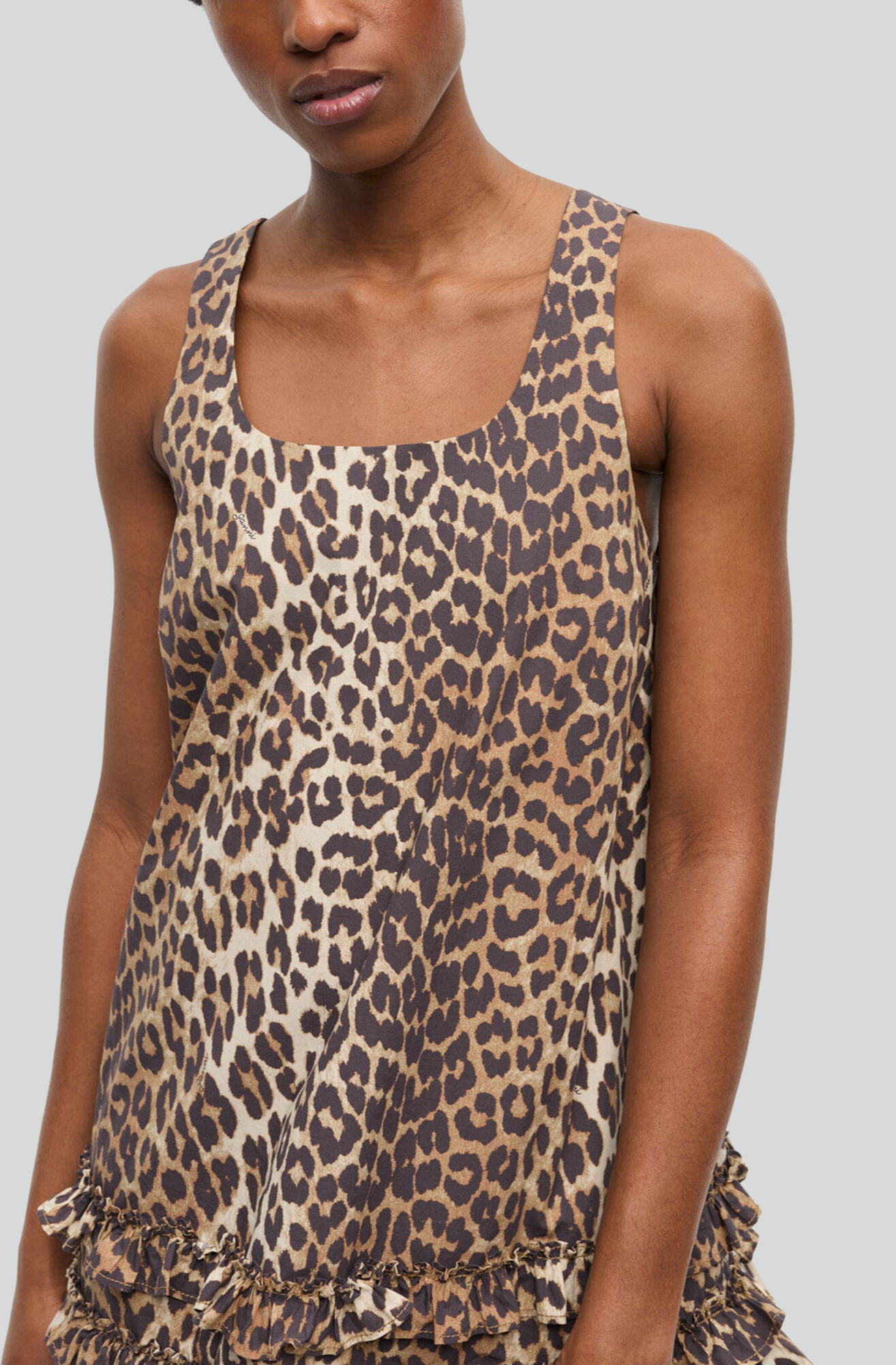 COTTON POPLIN U-NECK MINI DRESS