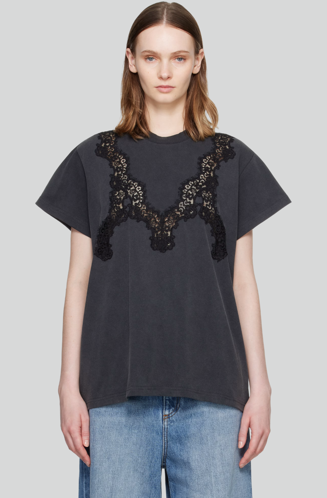LACE MIX WASHED JERSEY TSHIRT
