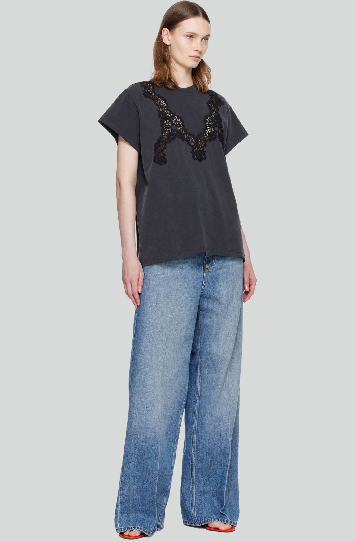 LACE MIX WASHED JERSEY TSHIRT