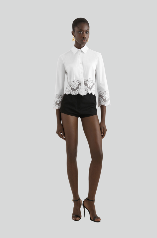 CROPPED POPLIN SHIRT WITH LACE INSERTS