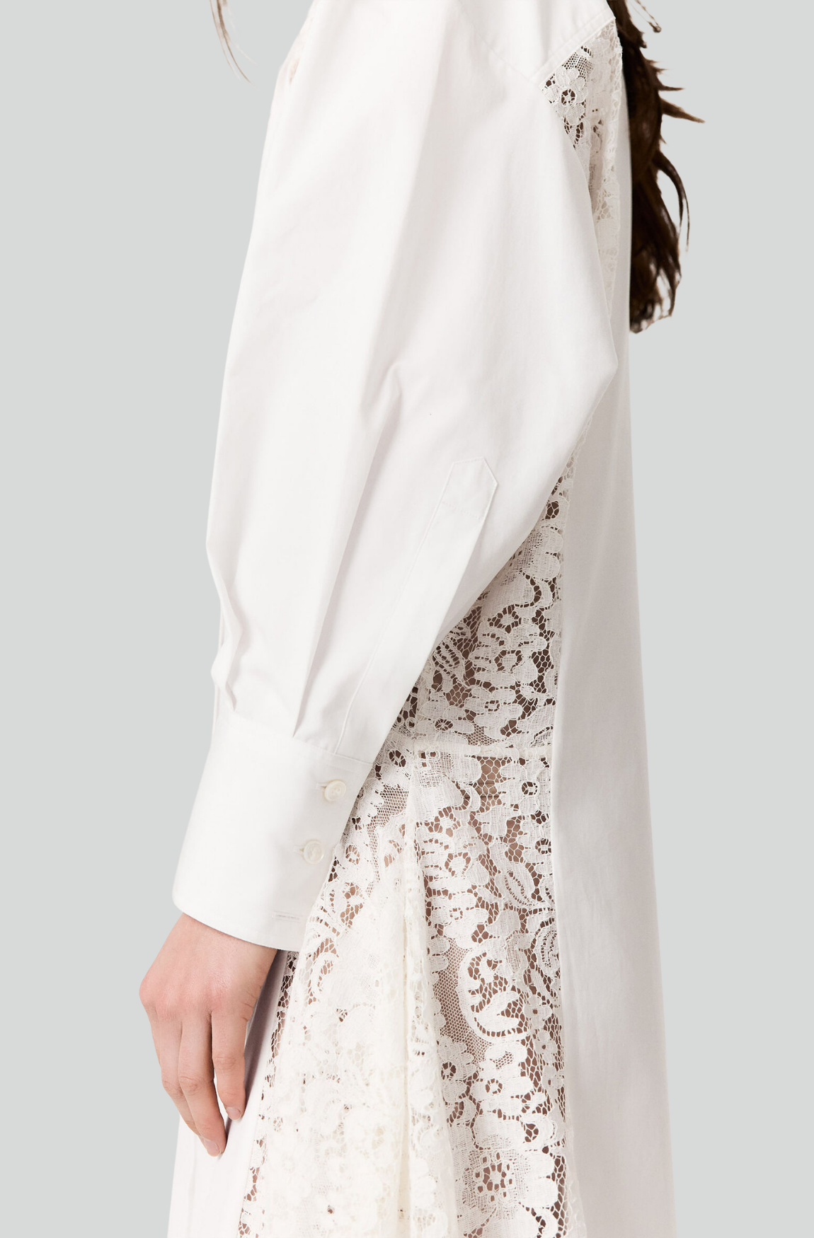 LACE-PANELED POPLIN DRESS
