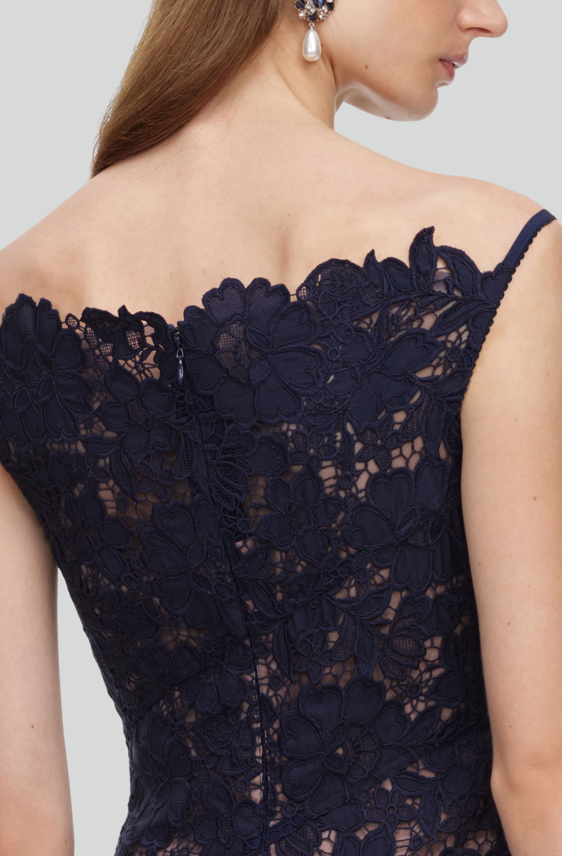 NAVY SPIRAL LACE MIDI DRESS