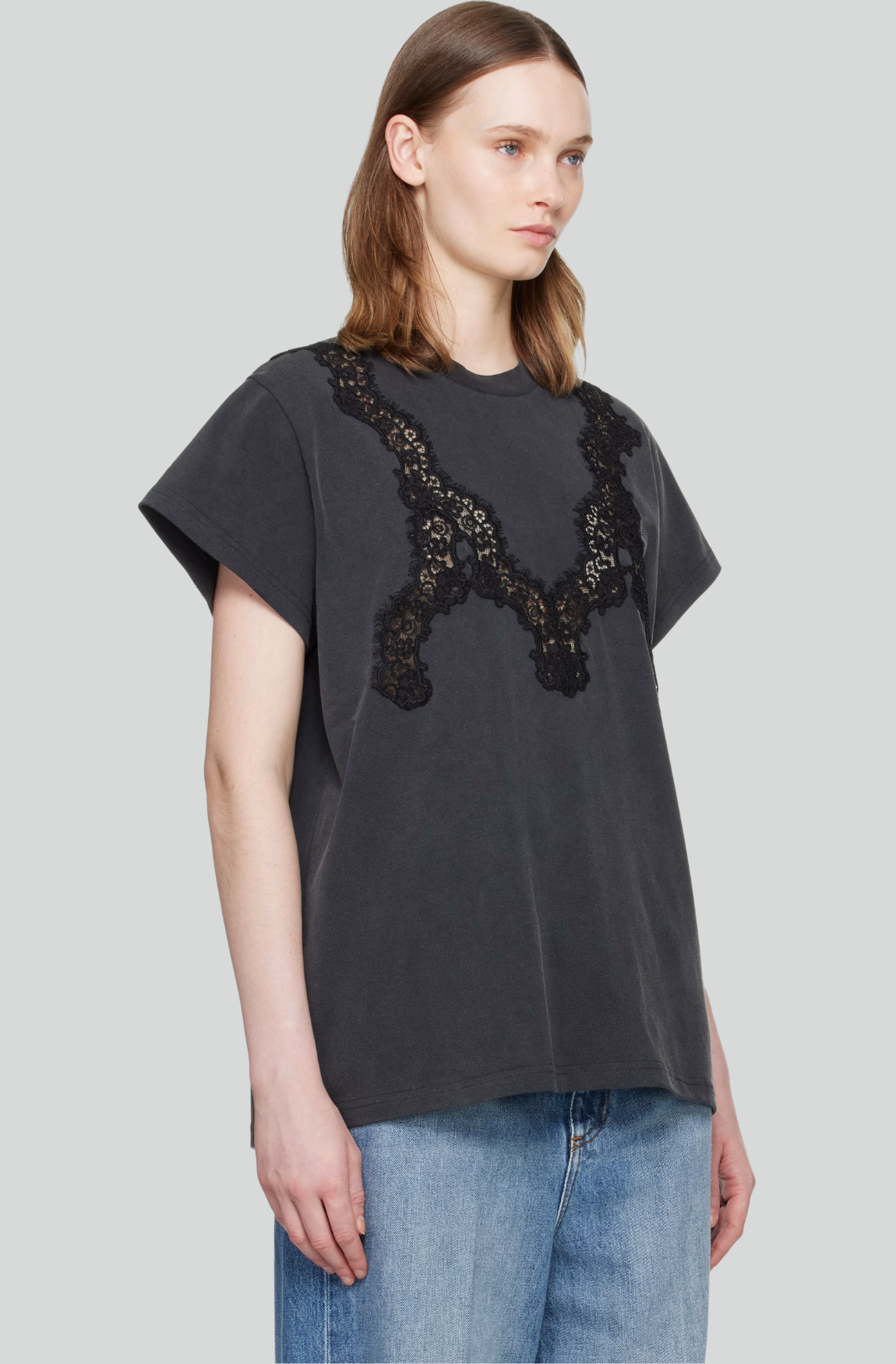 LACE MIX WASHED JERSEY TSHIRT